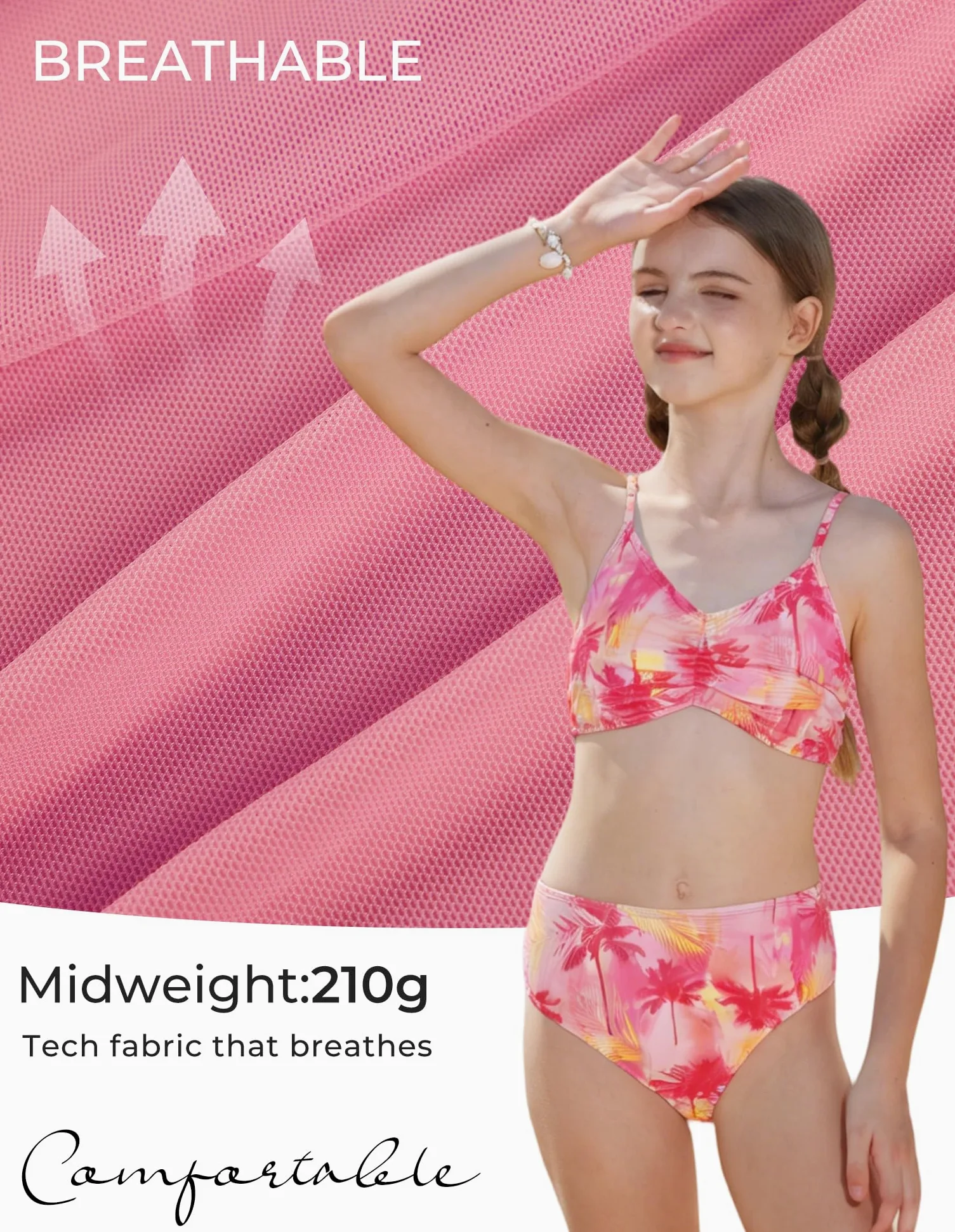 GRACE KARIN Strój kąpielowy dla dziewcząt, 3-częściowy zestaw z górną częścią bikini, kąpielówkami i sarongiem, do pływania i sportów wodnych
