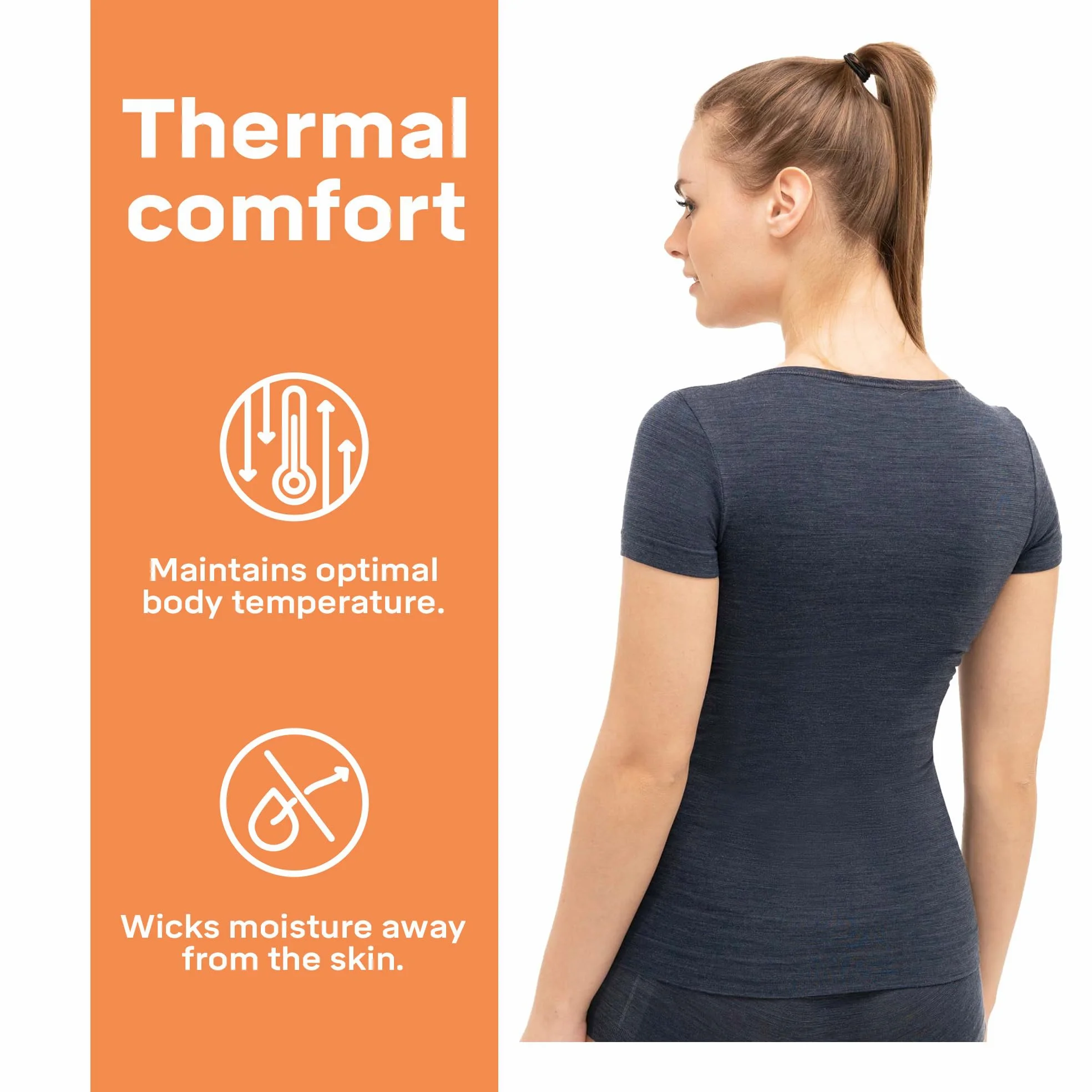 Brubeck Damski T-shirt | oddychający | termiczny | sport | outdoorowy | bielizna funkcyjna | górna część | 41% wełna merino | SS11020