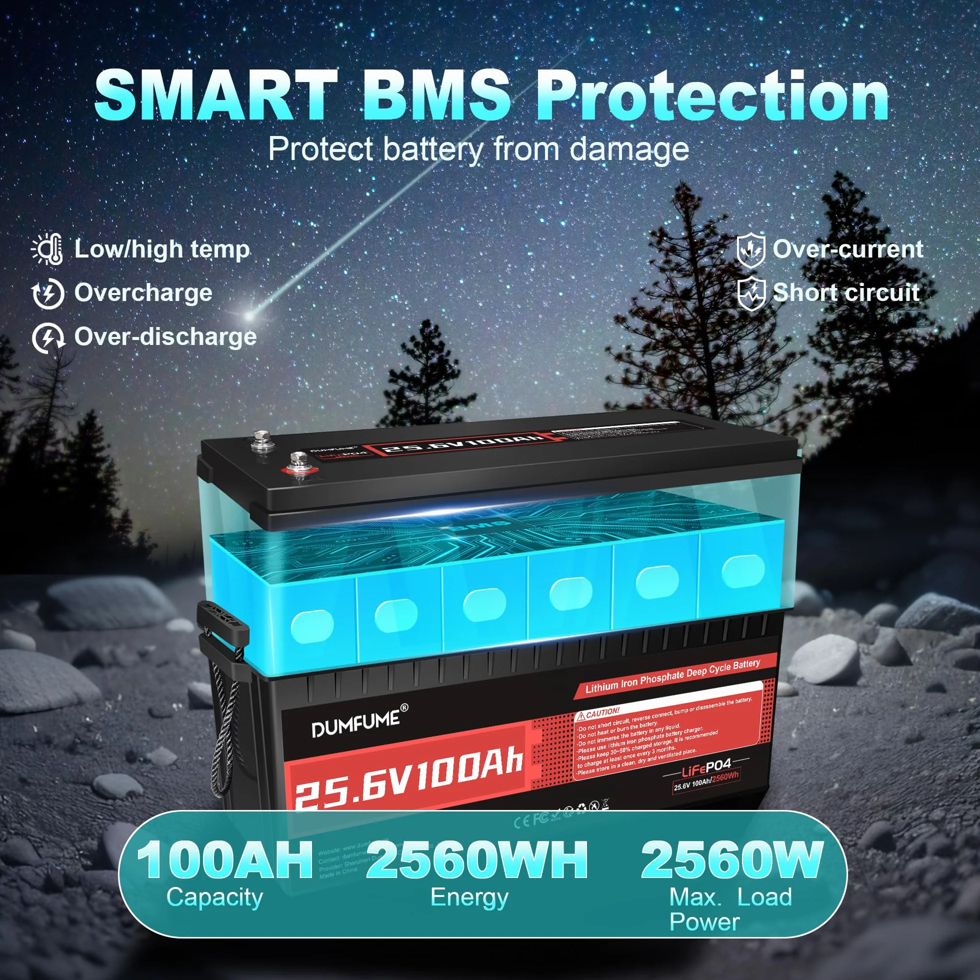 24V 100Ah Bateria Litowa LiFePO4, Wbudowany BMS 100A, Moc 2560W, do 15000 Cykli, Idealna do Kampera, Fotowoltaiki, Systemów Off-Grid