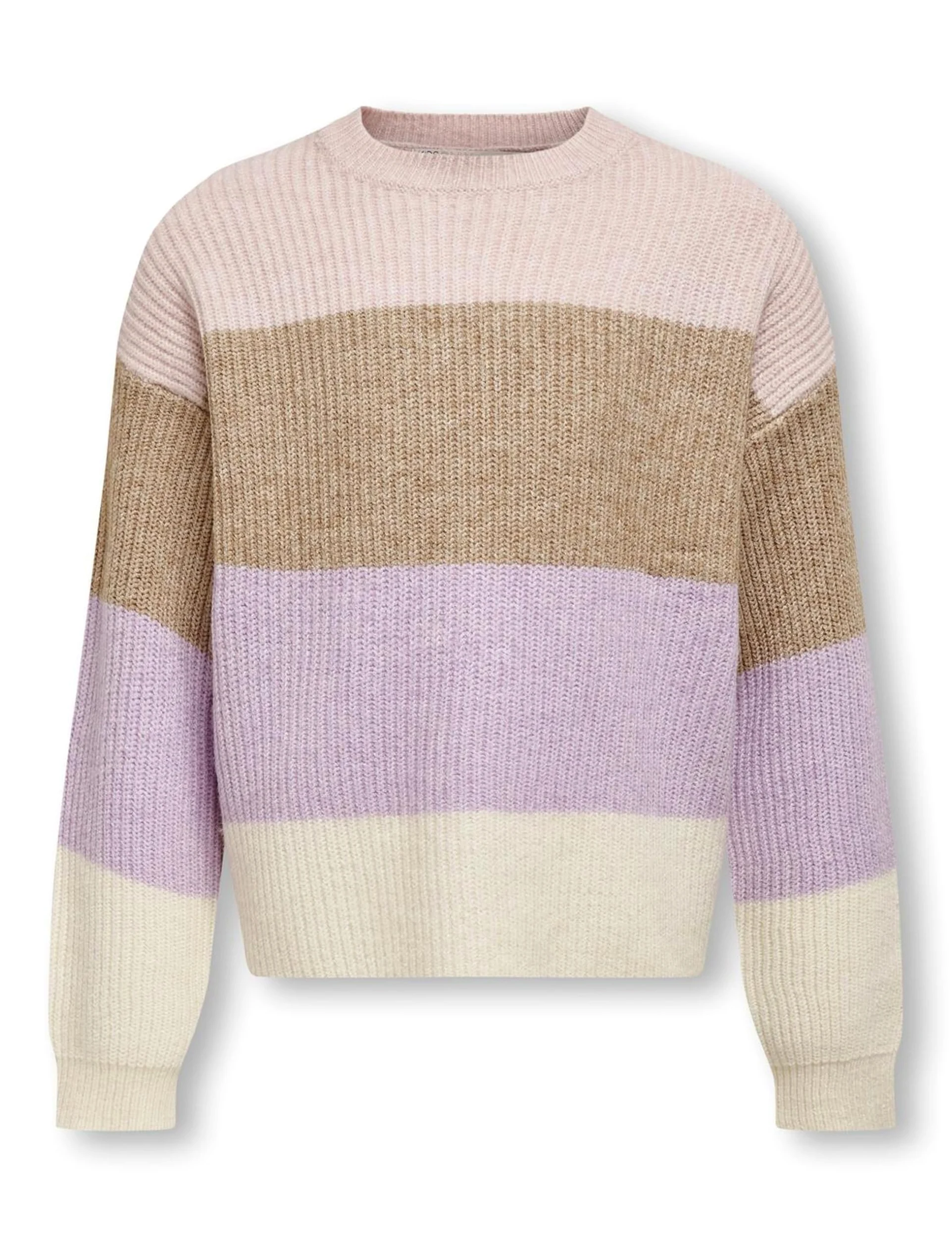 ONLY Girl sweter z dzianiny w paski, Sepia Rose/Stripes:w. Toasted Coconut/Crocus Petal/Whitecap Gray, 122/128 cm