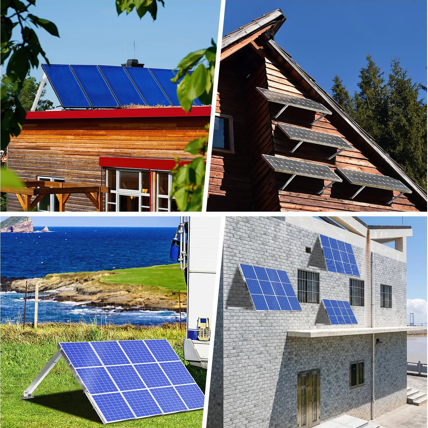 Eulenke Uchwyt do modułu solarnego (2 pary), wspornik modułów solarnych 0°-60°, aluminiowy panel słoneczny, uchwyt płaski dach 38 cm - 68 cm, regulowany, zestaw montażowy do elektrowni balkonowej,