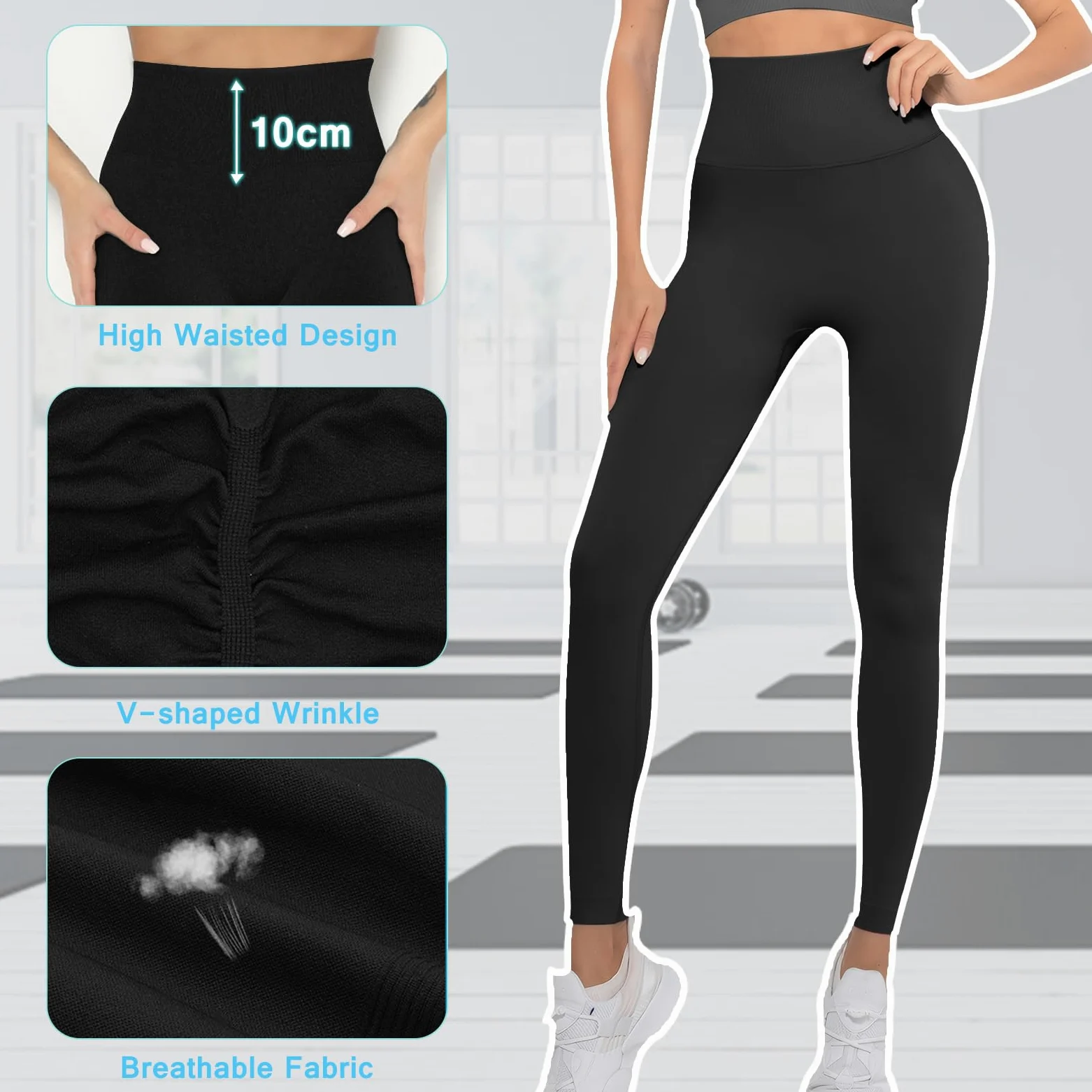 Lishang Sportowe legginsy damskie z wysokim stanem, nieprzejrzyste, z efektem Scrunch Butt, Push Up Booty, spodnie sportowe, bezszwowe, na siłownię, jogę, fitness, sportowe legginsy