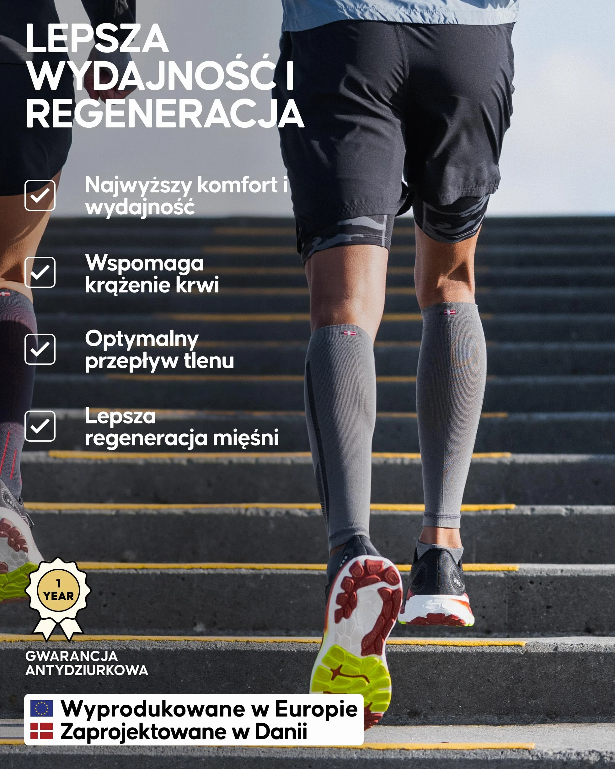 DANISH ENDURANCE Opaski Kompresyjne na Łydki 21-26 mmHg Stopniowana Kompresja 1-Pak