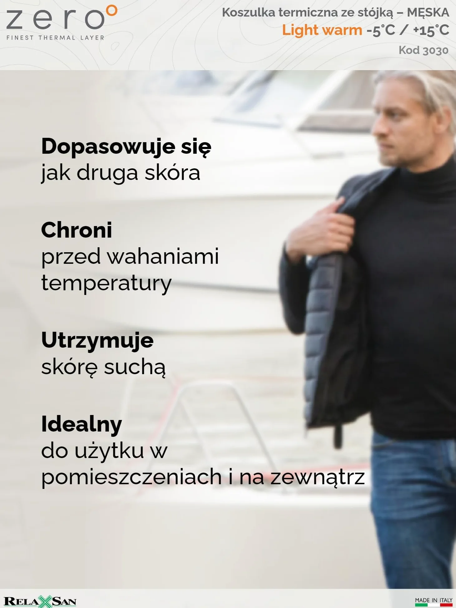 Relaxsan Zero 3030 - Męski Golf Termoaktywny Długi Rękaw Golf Ciepły Miękki Wełna Merynosowa
