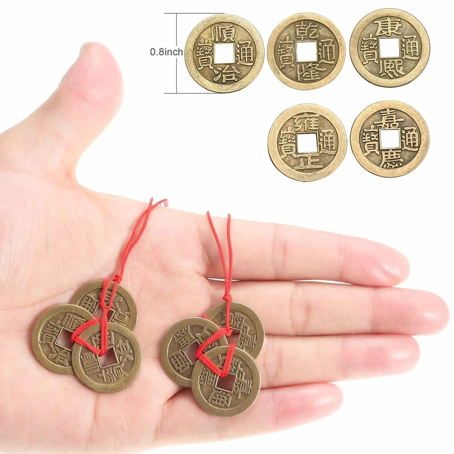 50 sztuk monet na szczęście I-Ching dla zdrowia i dobrobytu, chińskie monety Feng Shui, 2 cm, brąz, moneta wisząca