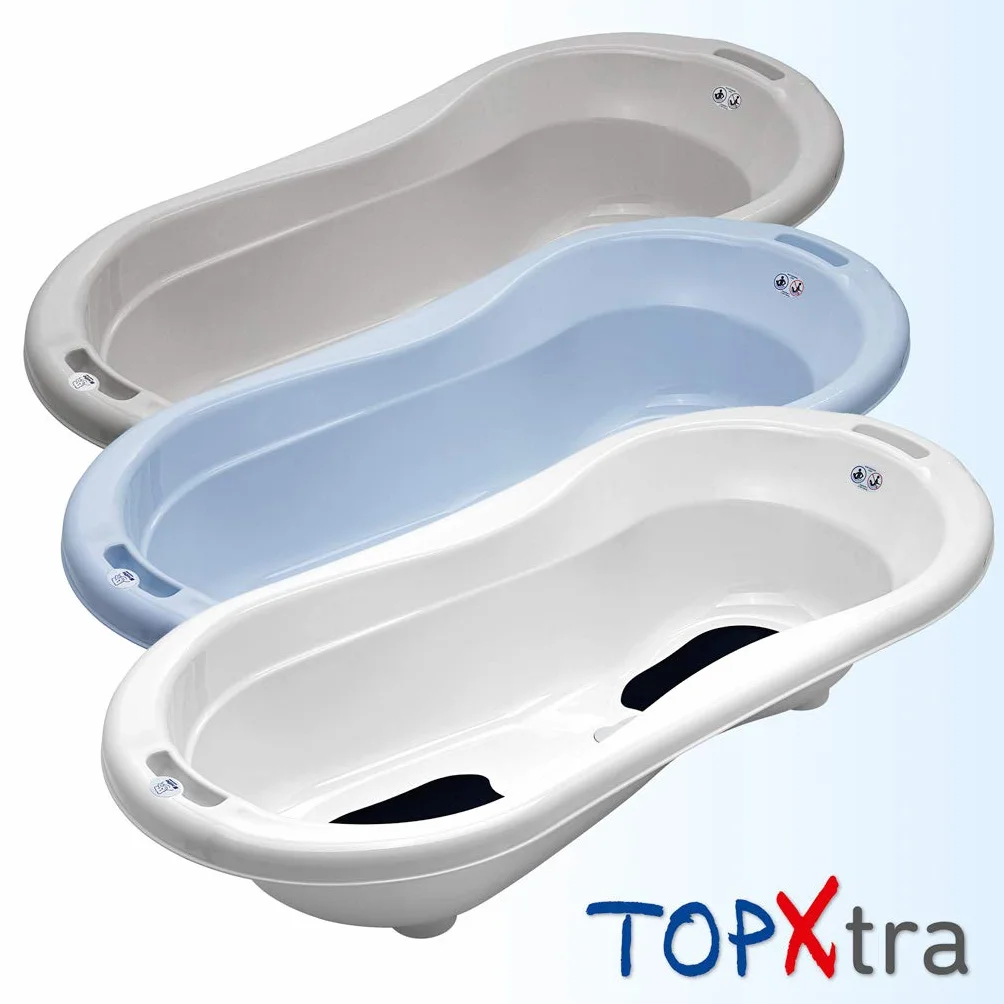Rotho Babydesign TOP Xtra Duża wanienka, Z 2 matami antypoślizgowymi i korkiem spustowym, Idealna dla 2 dzieci, Do 36 miesiąca, TOP Xtra, Stone Grey (Szary), 20500 0286