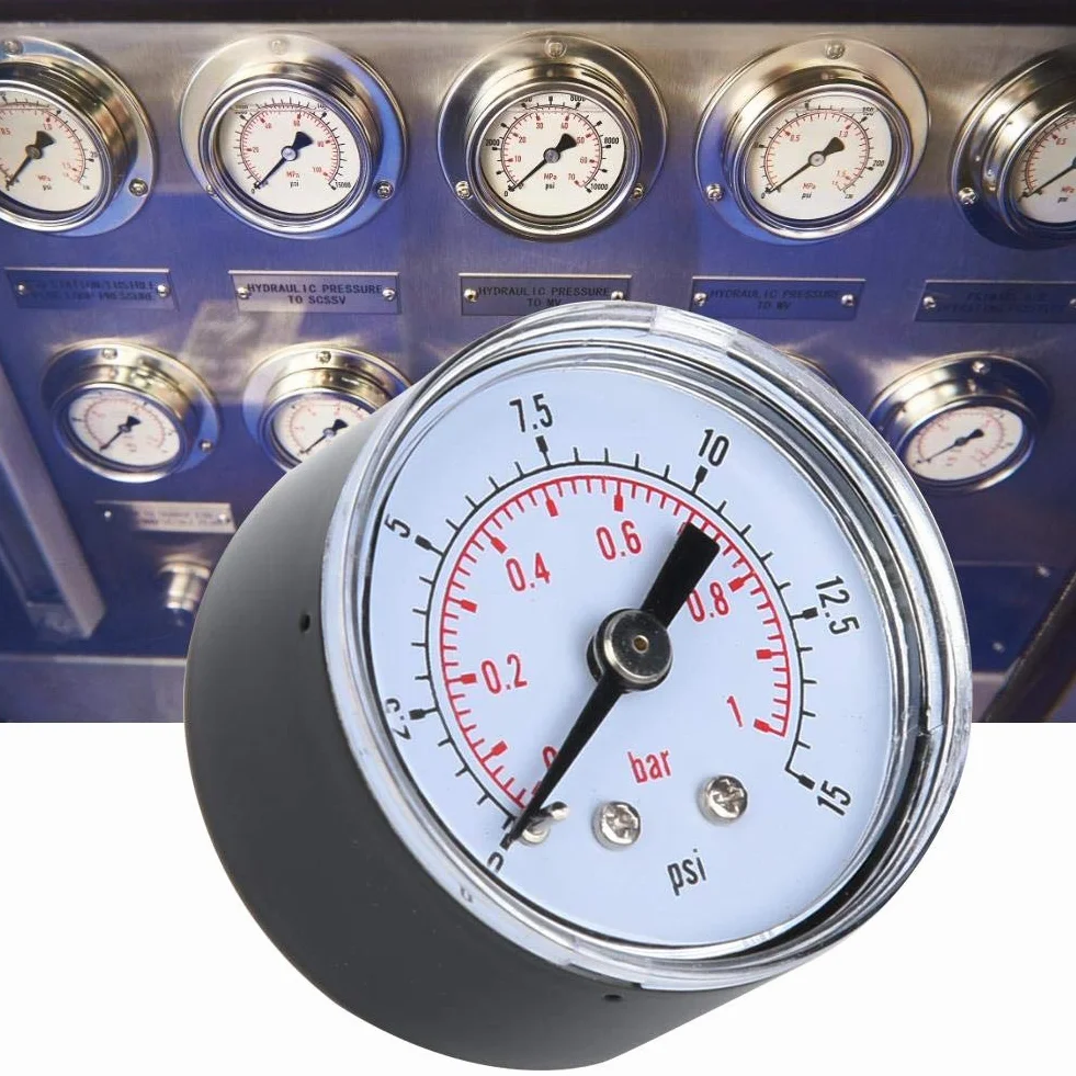 Mechanisches Manometer, 1/8 Zoll BSPT Axialmanometer für Luft, Öl und Wasser(0-15psi,0-1bar)