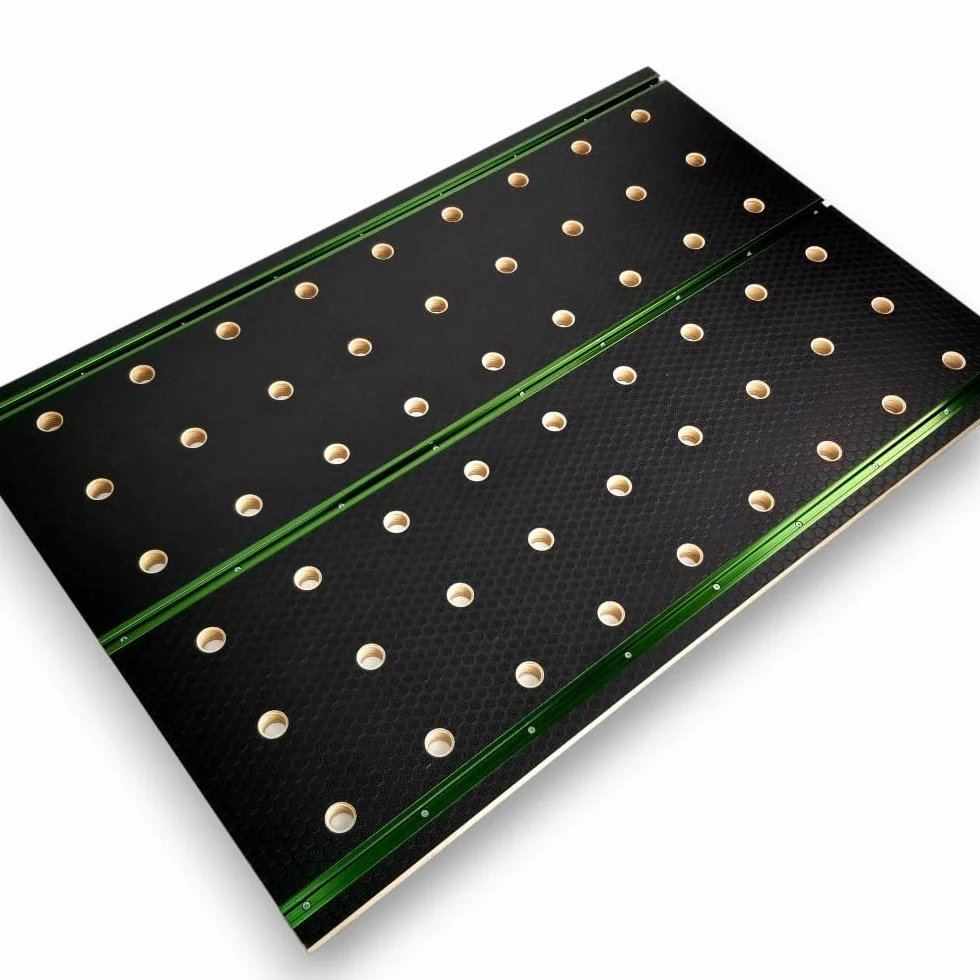 Blat roboczy stolarz 915 x 610 mm z otworami 20 mm i profilami T-Track, laminowana powierzchnia antypoślizgowa