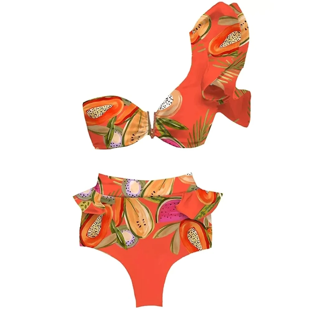 Dwuczęściowy damski kwiatowy biustonosz usztywniany Bandaż Bikini Set Strój kąpielowy Stroje kąpielowe Strój kąpielowy Kostiumy kąpielowe Biquini (kolor: pomarańczowy, rozmiar: Scode) (pomarańczowy Mcode)