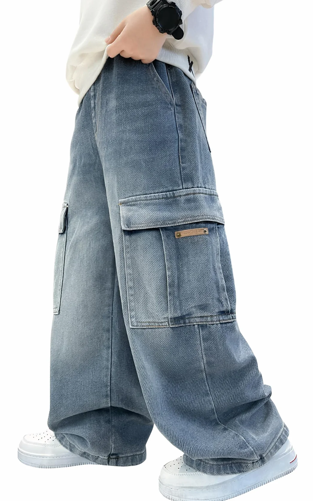 Happy Cherry - Baggy Jeans chłopięce szerokie spodnie dżinsowe chłopięce Y2K Streetwear Spodnie dziecięce Nastolatek Hip Hop Streetwear Casual na lato Wiosna Jesień Zima - 110-164