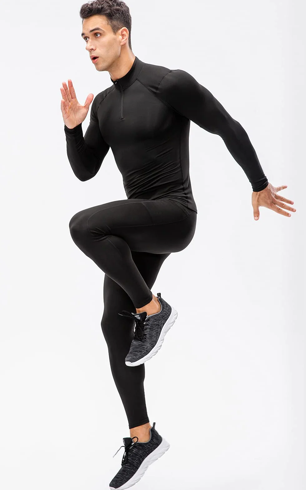 SEAUR Męska koszulka kompresyjna z długim rękawem, zamek błyskawiczny 1/4, koszulka sportowa, krój slim fit, ciepła koszulka funkcyjna, oddychająca koszulka z długim rękawem, do fitnessu, uprawiania sportu, biegania, jazdy na rowerze, S, M, L, XL, XXL