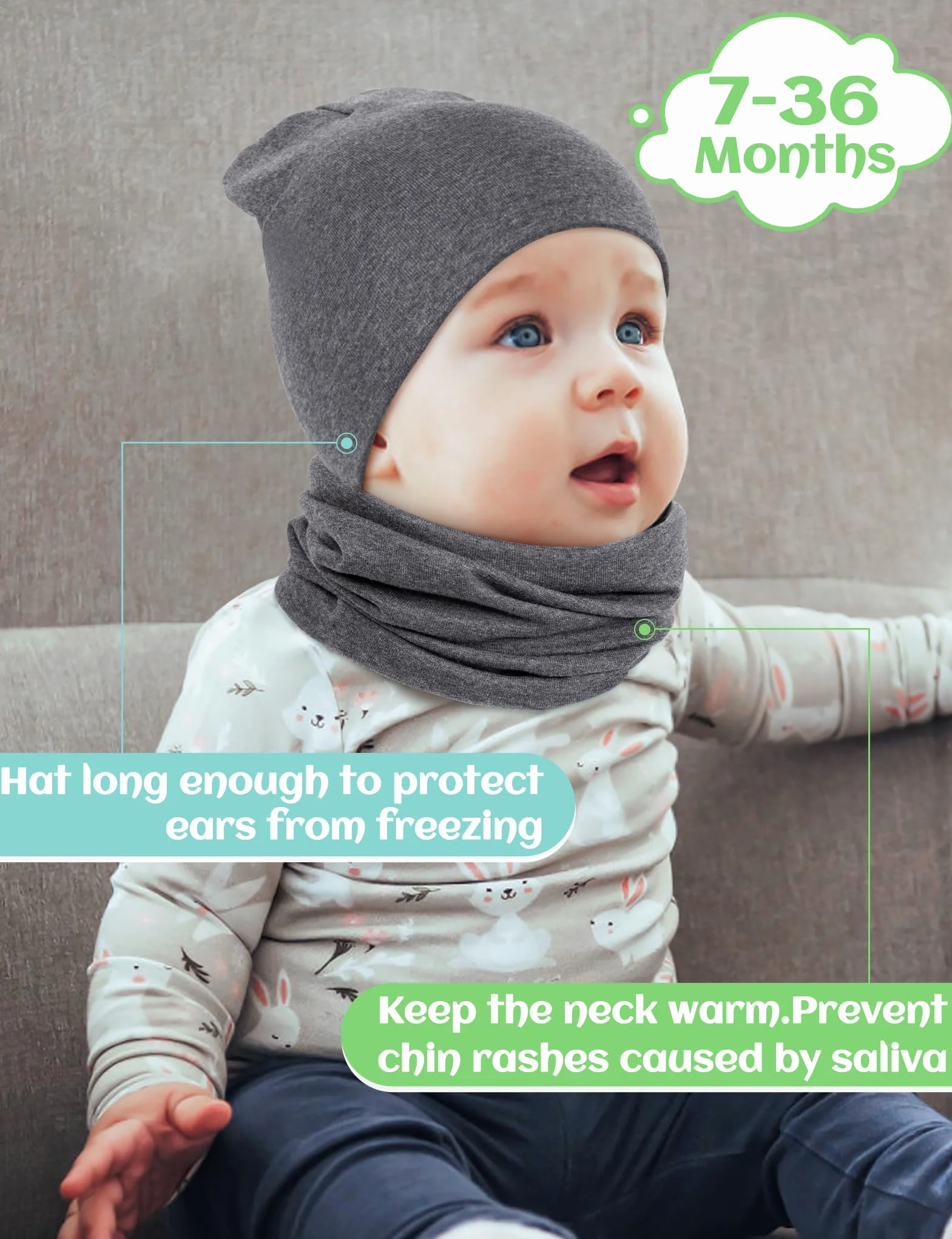 Kiiwah Dziecięca czapka beanie i szalik, miękka bawełna, ciepłe czapki z dzianiny i szaliki dla niemowląt, na jesień, zimę, wiosnę