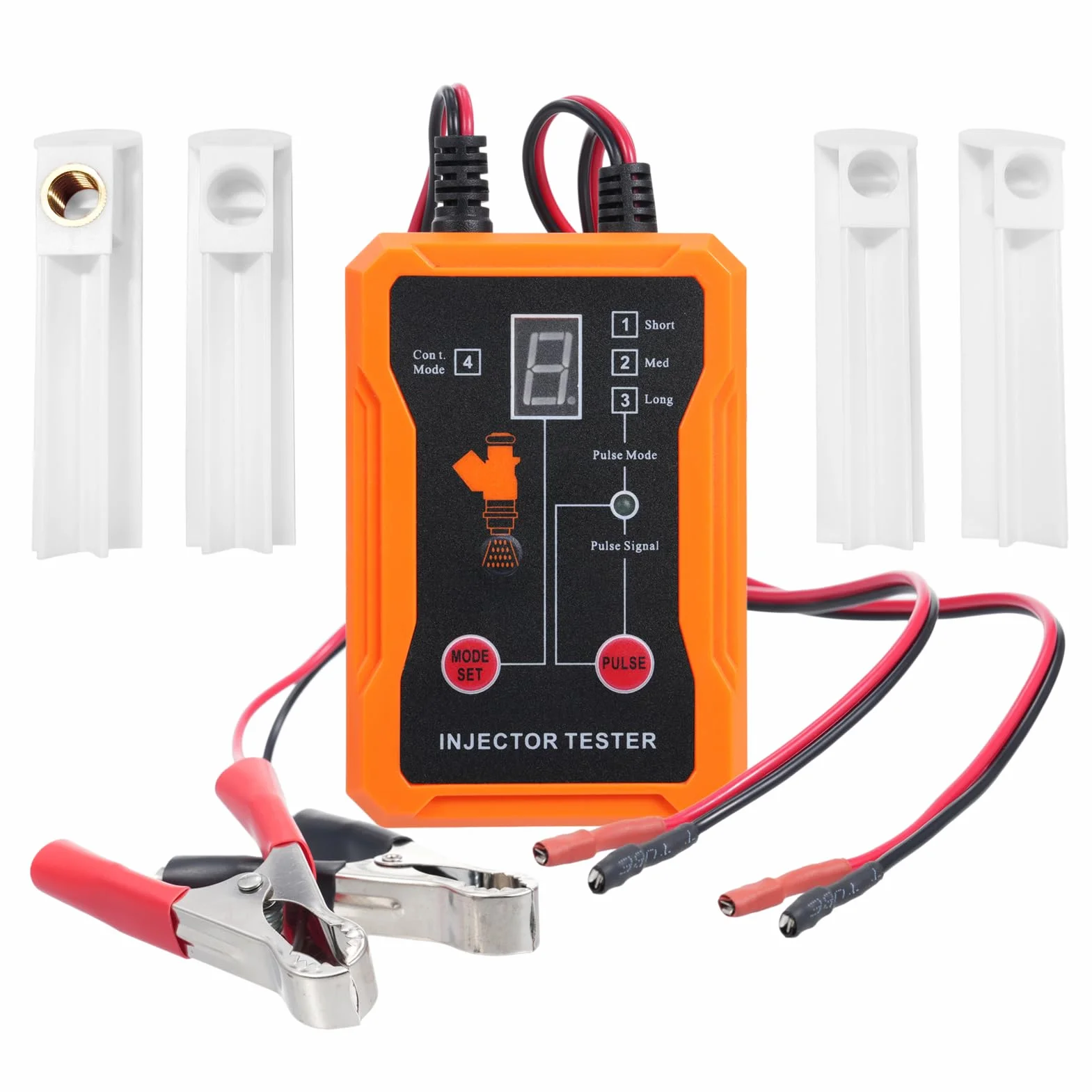 ciciglow Tester i Czyszczenie Wtryskiwaczy Paliwa, 8 Trybów Impulsów 2 Zaciski Wyjściowe, LCD wyświetlają Zwarcie ochronę, z 4 Uniwersalnymi Adapterami, dla 12V EFI GDI Benzynowe (WHITE)
