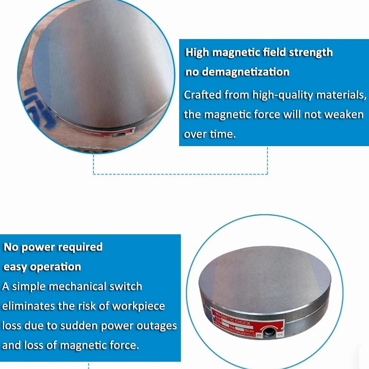 Okrągły stały uchwyt magnetyczny, drobny biegun o dużej wytrzymałości, siła ssania 120 N/cm², niedemagnetyzujący, nie wymaga mocy, do strugarek, frezarek