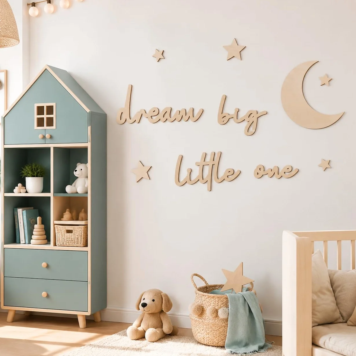 Lufdegim 11 sztuk drewnianych liter do dekoracji ścian Dream Big Little One, drewno, napis ścienny, dekoracja ścienna, do pokoju dziecięcego, sypialni, salonu, dekoracja