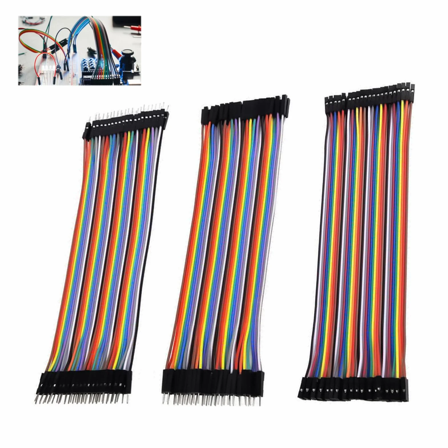120 sztuk kabel, kabel kablowy Dupont, 40 pinów 3 w 1 taśma kablowa męska, żeńska, męska, żeńska, żeńska, wielokolorowe przewody rozdzielane do prototypowania Pi Arduino, kable 2,54 mm 20 cm