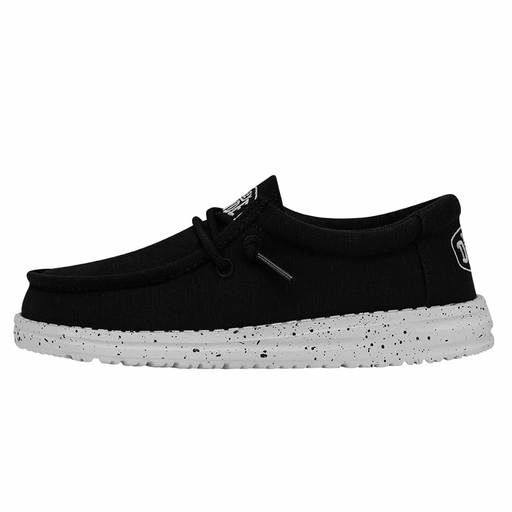 Hey Dude Wally Youth Slub Canvas | Mokasyny młodzieżowe | Dziecięce buty wsuwane | Wygodne i lekkie, Czarny, 13 Big Kid