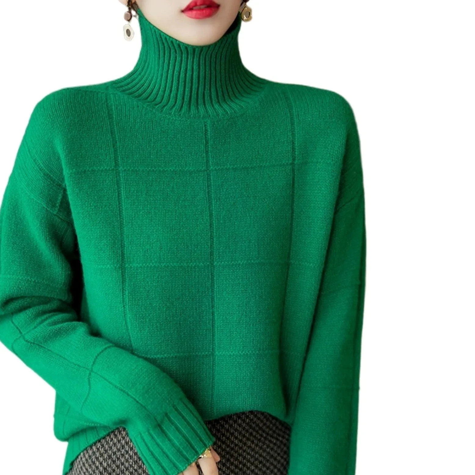 Damskie swetry sweter damski, jesienny i zimowy sweter z golfem, nowa koszulka z dzianiny w tle, 100% top