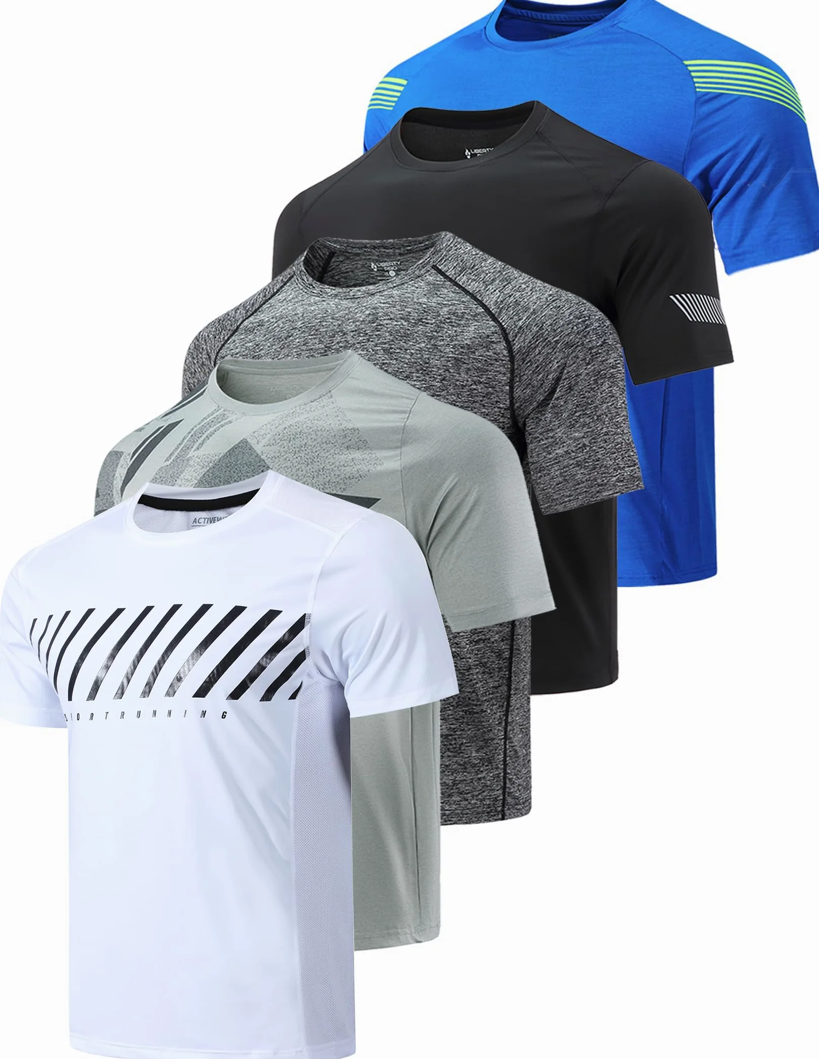 Liberty Imports Koszulka z krótkim rękawem Dry Fit Crew Neck Koszulki, Biały/Szary/Niebieski/Antracytowy/Czarny, L Chłopiec