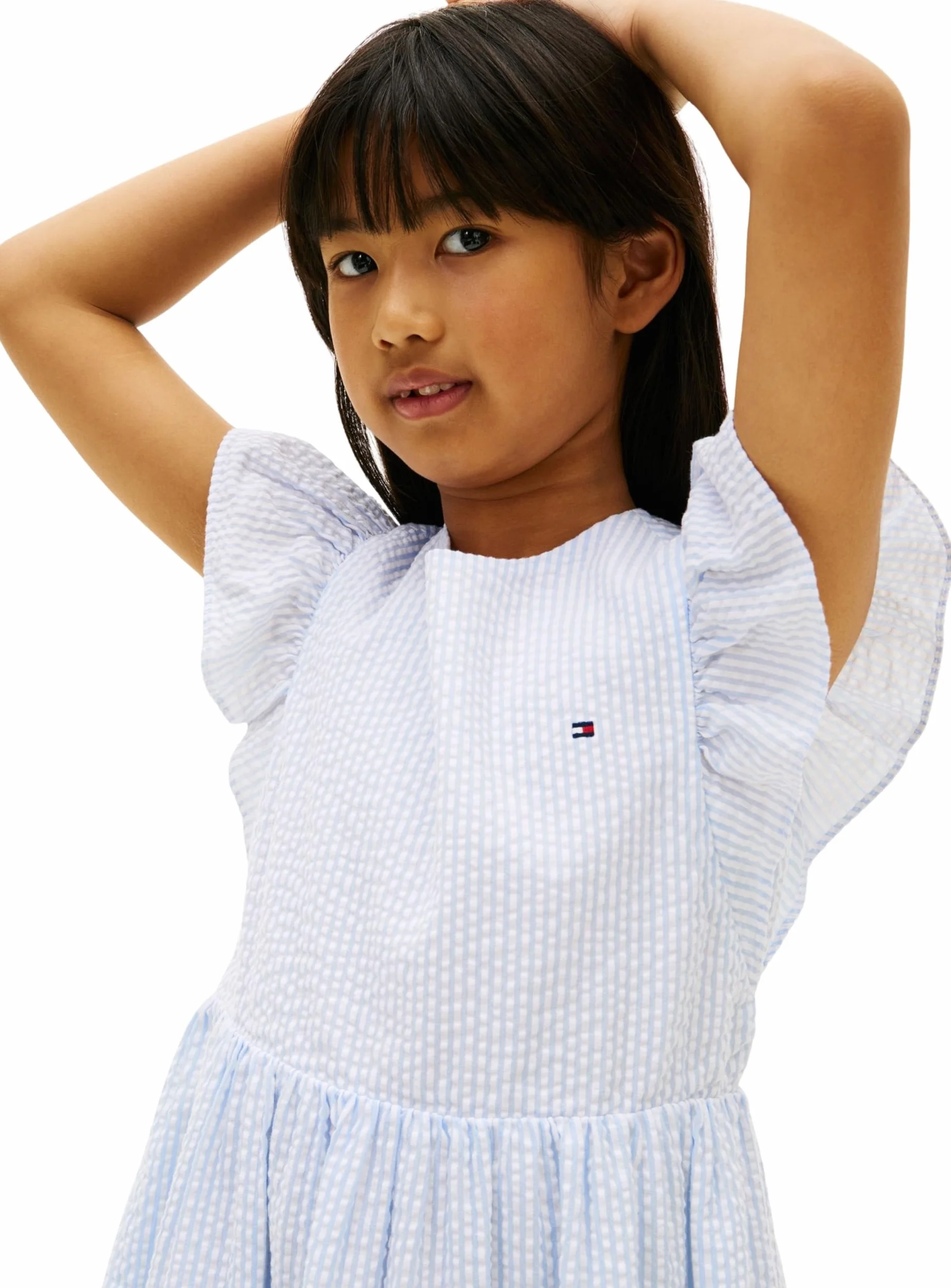 Tommy Hilfiger Dziewczęca sukienka seersucker niebieska Sweet Blue Stripes 4 lata