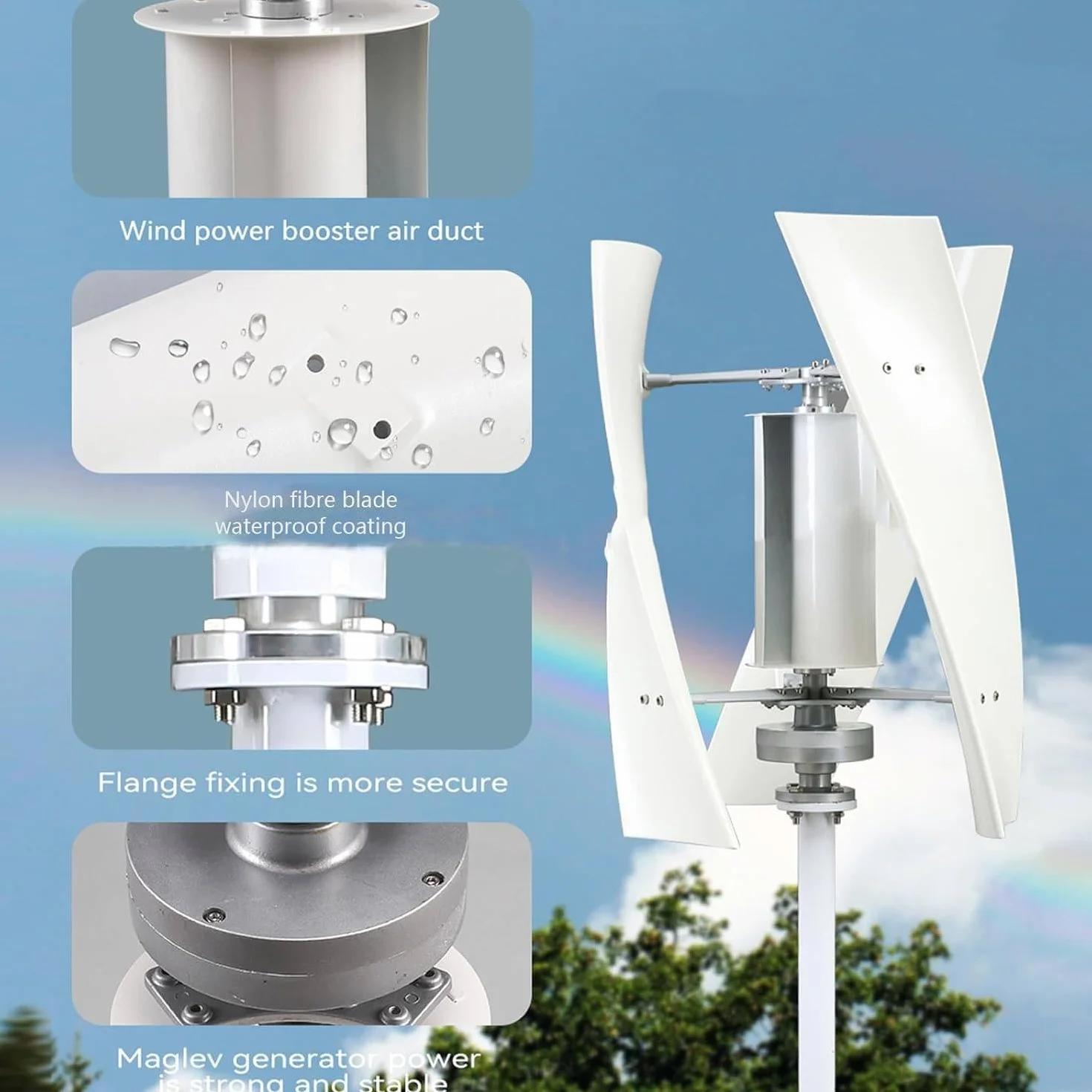 Zestaw generatora turbiny wiatrowej, lewitacja magnetyczna 3000 W, pionowa turbina wiatrowa z wodoodpornym regulatorem ładowania do domu, kampera, dachu, kompatybilna z 12 V, 24 V, 48 V, 220 V