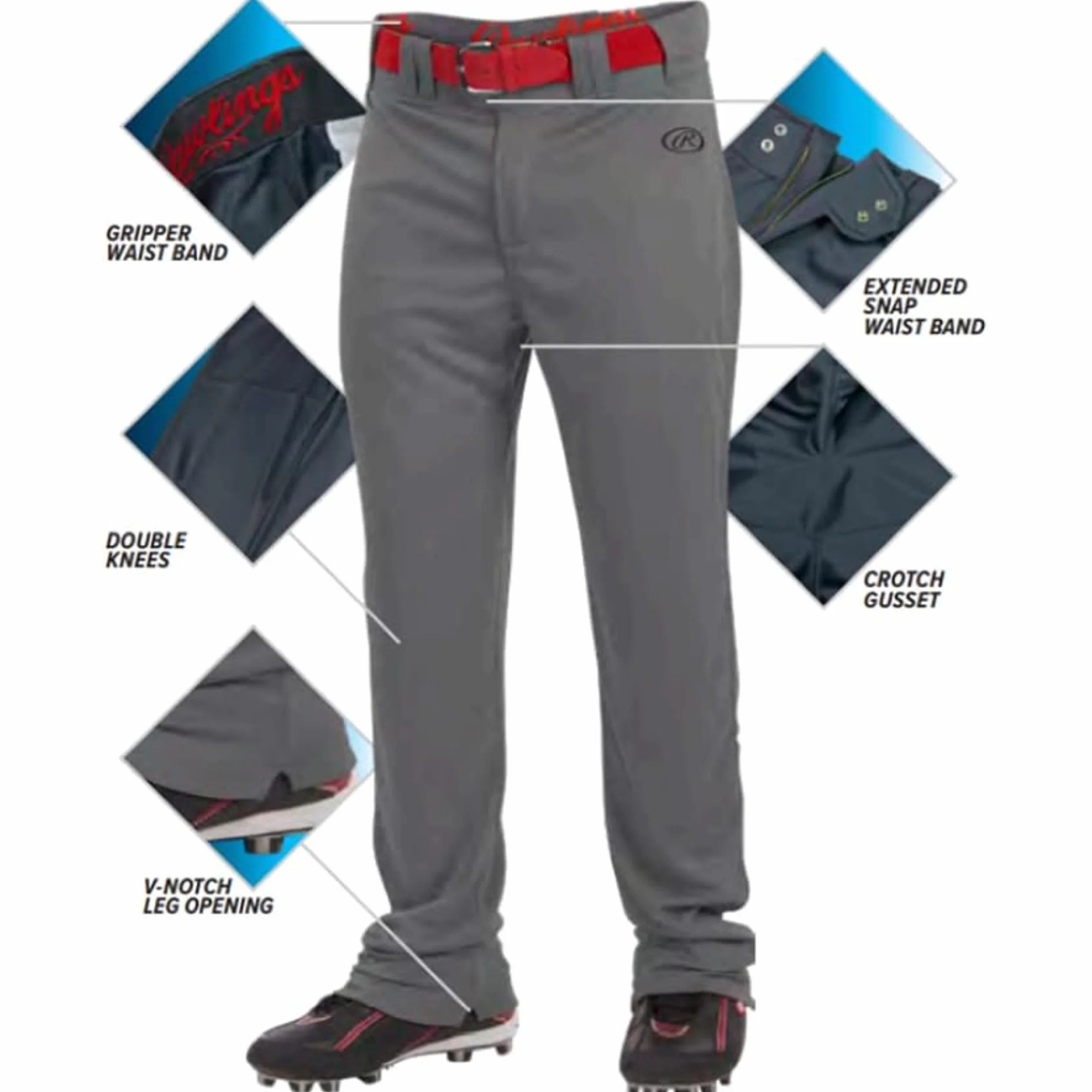 Rawlings Rawlings | Launch Series Baseball Pants | Full Length Semi-relaxed Fit | Adult Sizes | Solid | Multiple Options - Męskie spodnie startowe Mężczyźni