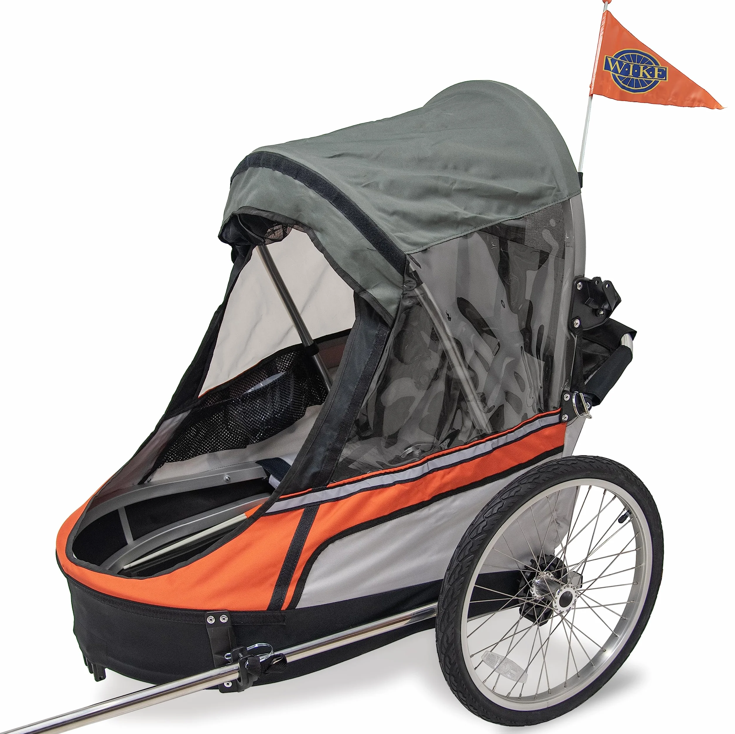 Podwójna przyczepka rowerowa Wike Premium - pomarańczowa/szara (spacerowanie + jogging)