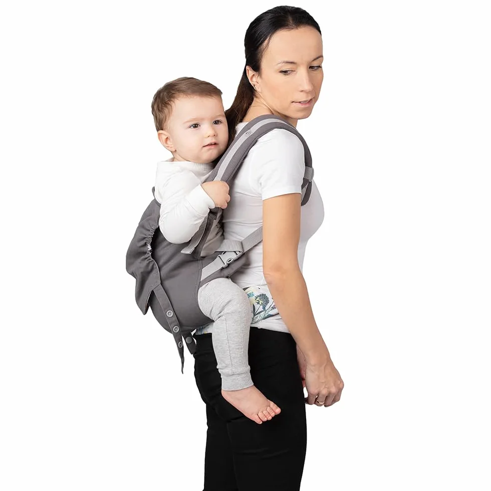 MoMi COLLET nosidełko dla dzieci w wieku 3-48 miesięcy (4-20 kg masy ciała), 2 pozycje do noszenia z 6 punktami regulacji, z kapturem i podpórką dla dziecka