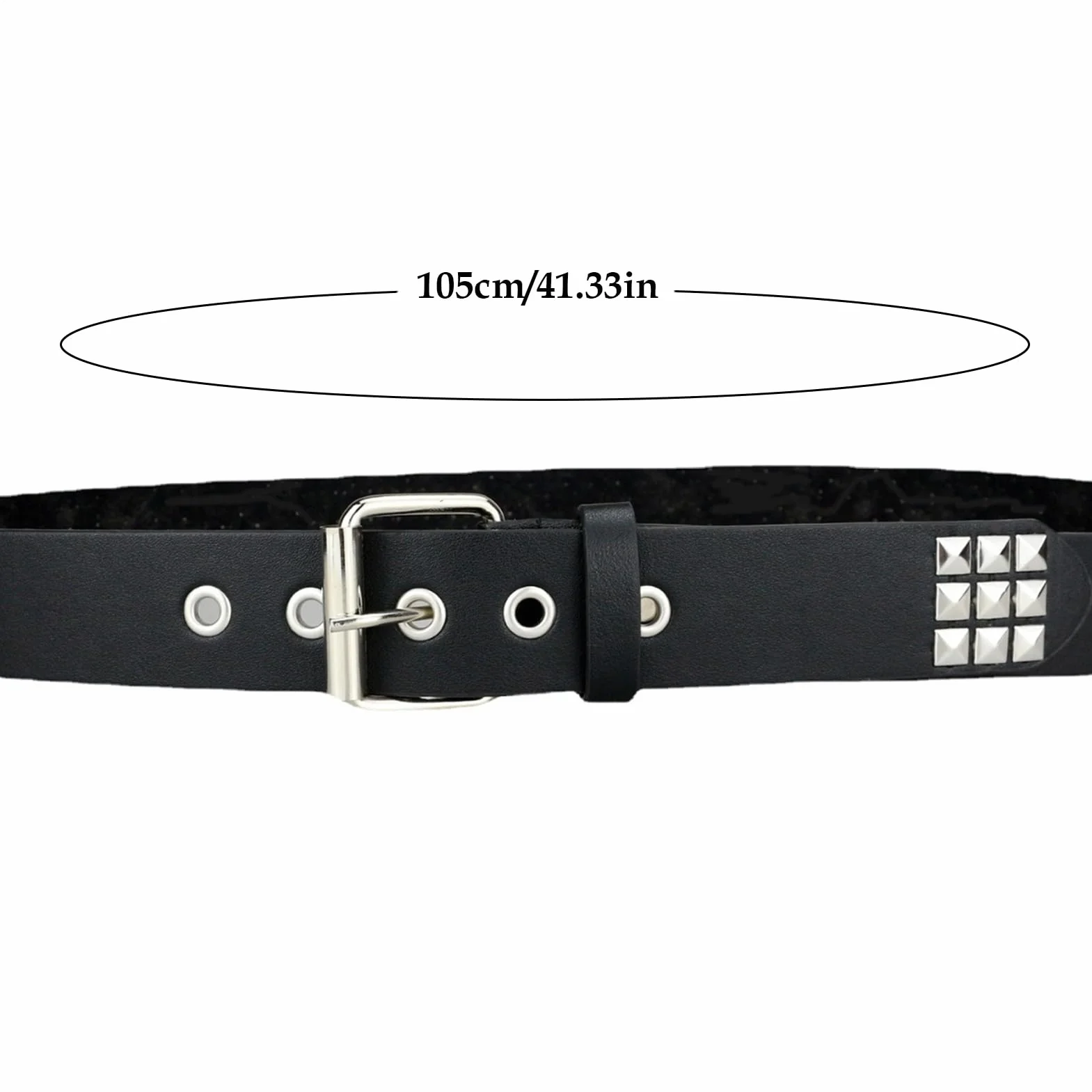 Women's Punk Black Belt, Adjustable PU Leather Waist Belt, Multi-Layered Buckle Design 115cm/45.28 inches, 1-Pack Black, For Party Nightclub Daily Wear Dating Outfits
