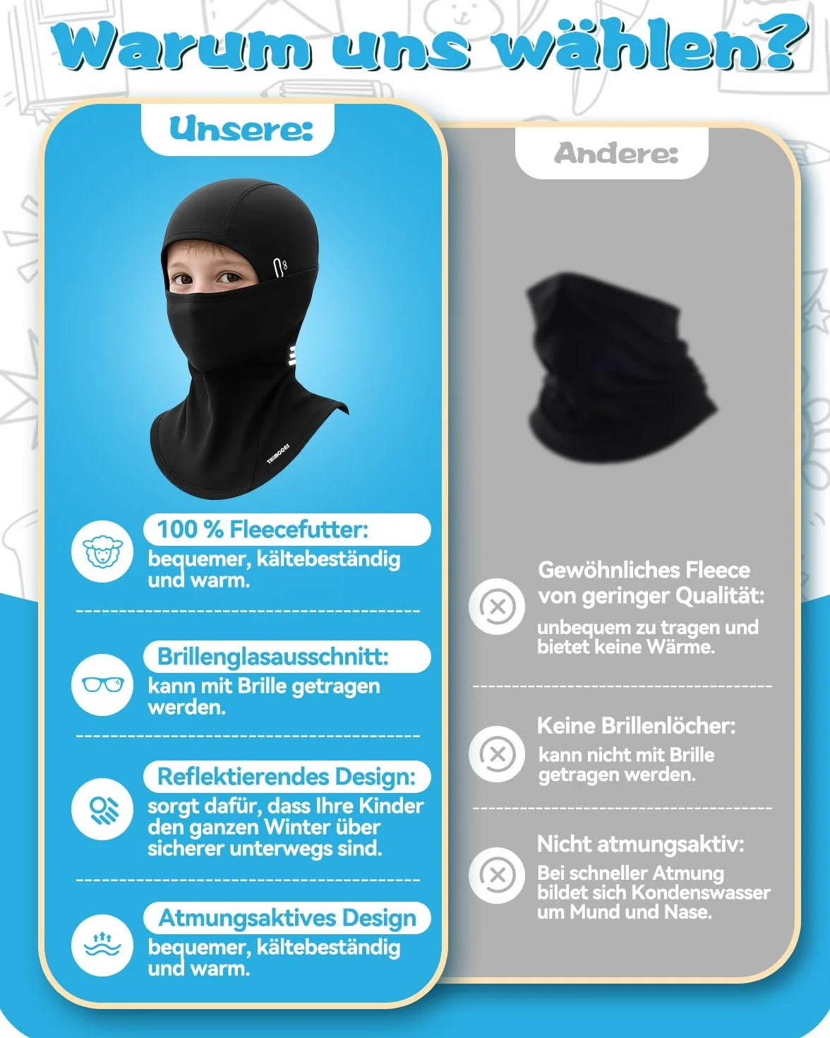 Kominiarka dziecięca na zimę, wiatroszczelna, ciepła kominiarka, z odblaskami, na rower, snowboard, narty, dla chłopców i dziewczynek