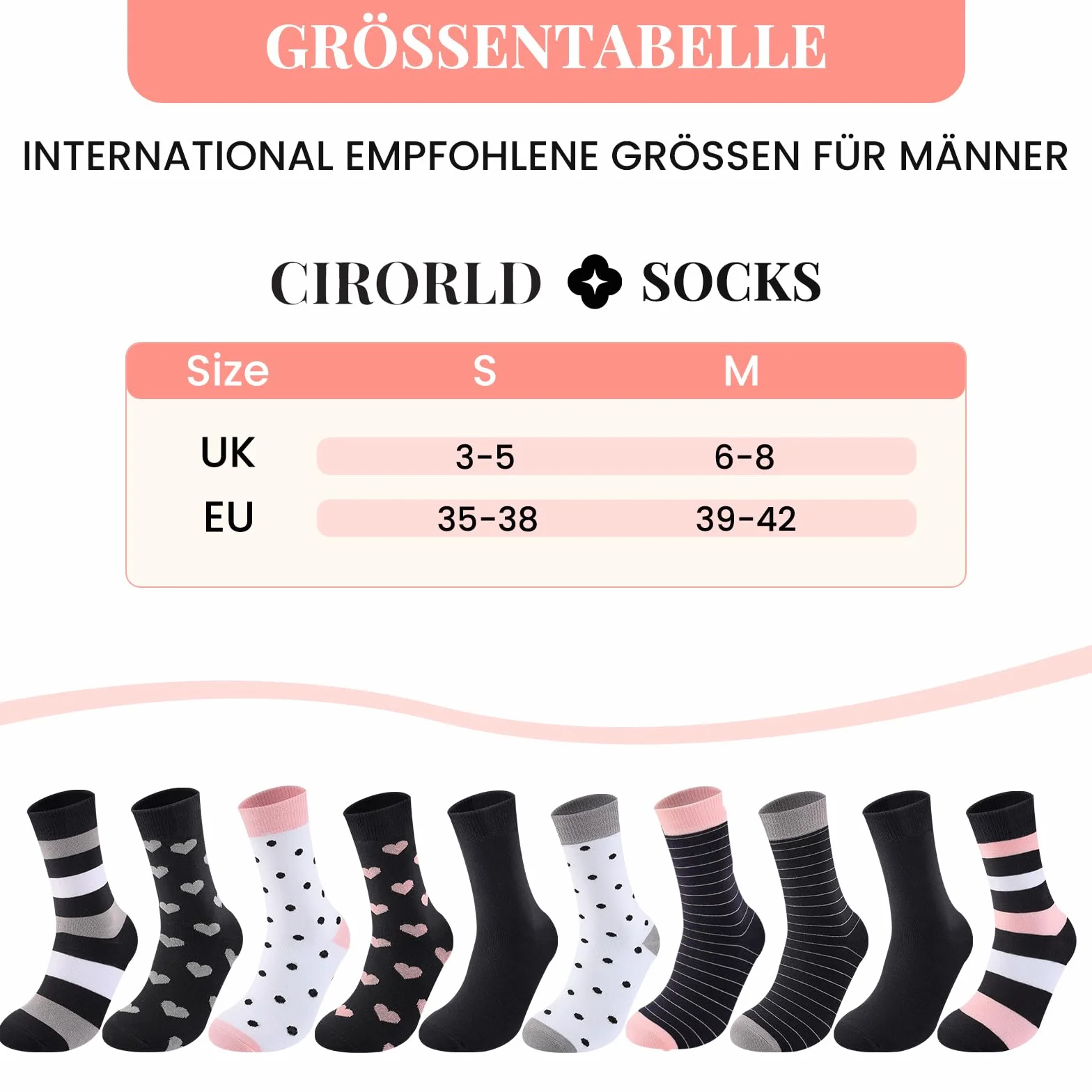 Cirorld Skarpetki Damskie 10 Par,Kolorowe Bawełniane 39-42,Średnie Skarpetki,Komfortowe Sportowe,Oddychające Zimowe,Pasywane I Kropkowane Wzory