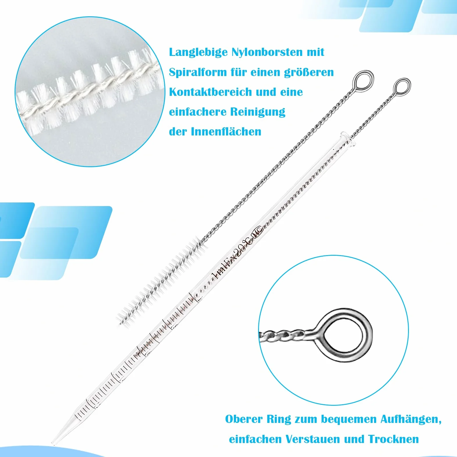 Zestaw pipety szklanych, pipeta szklana ze skalą, pipeta szklana, 10 ml, 5 ml, 2 ml, 1 ml, do laboratorium, żywności, zastosowań badawczych i medycznych, z 2 szczotkami do kropli