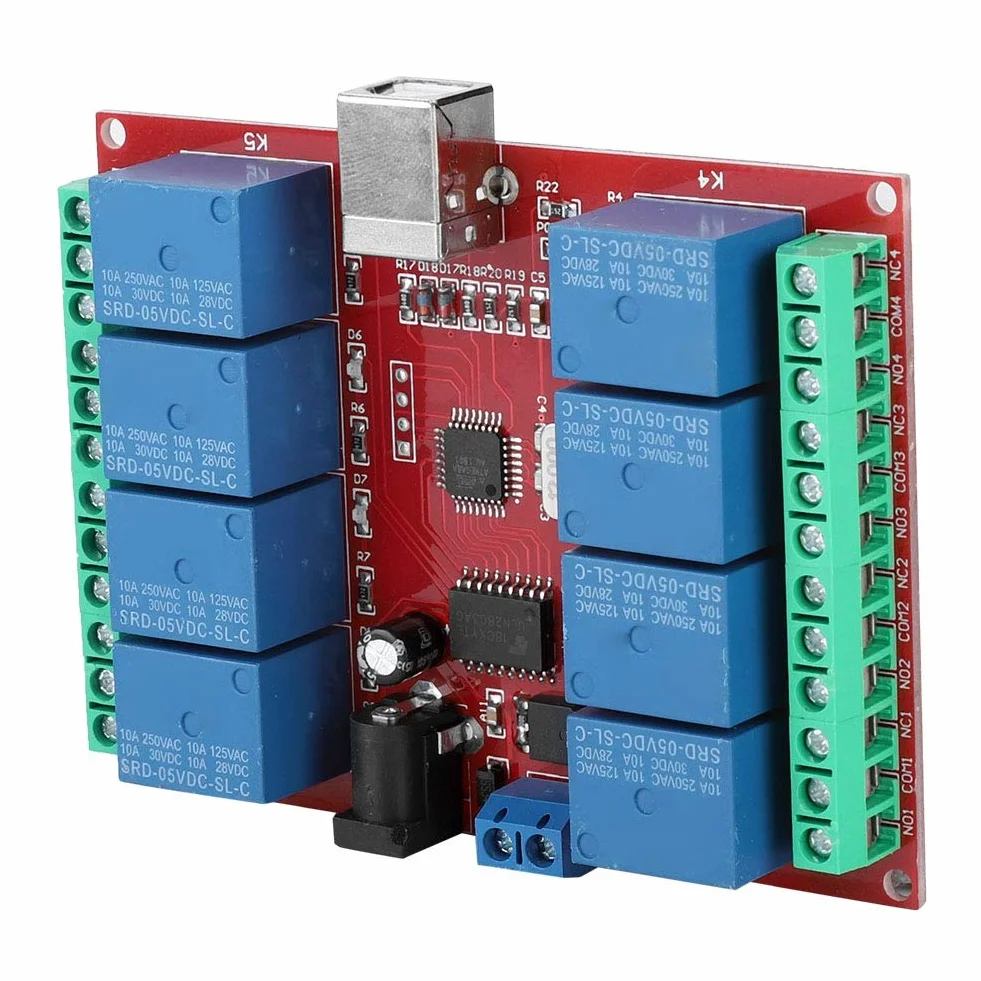 Moduł Przekaźnika 5 V, 8-kanałowy moduł Przekaźnika DC 5 V Komputer Moduł Przekaźnika Kontrolera Przełącznika USB, Kwadratowy moduł Przekaźnika USB o Wysokiej Wydajności PC Płyta