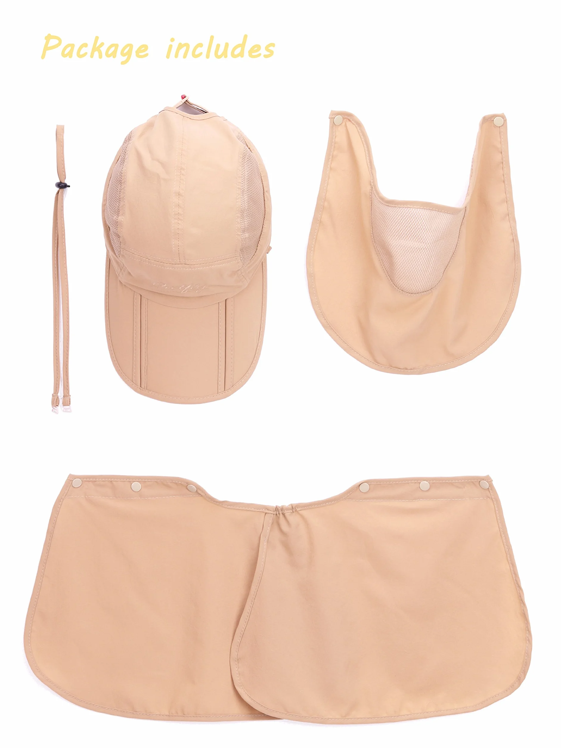 Unisex Safari Cap z bardzo długą ochroną karku, ochrona przed promieniowaniem UV, składana czapka baseballowa na kemping, do aktywności na świeżym powietrzu, dla obwodu głowy 50-54 56-60