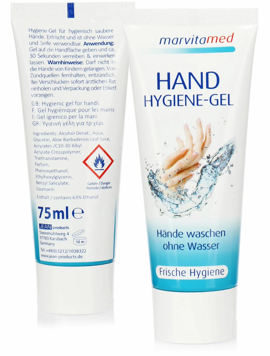 2 x higieniczny żel do rąk w tubce – żel higieniczny do mobilnego mycia rąk bez wody do zastosowania w czasie podróży – 75 ml na tubkę
