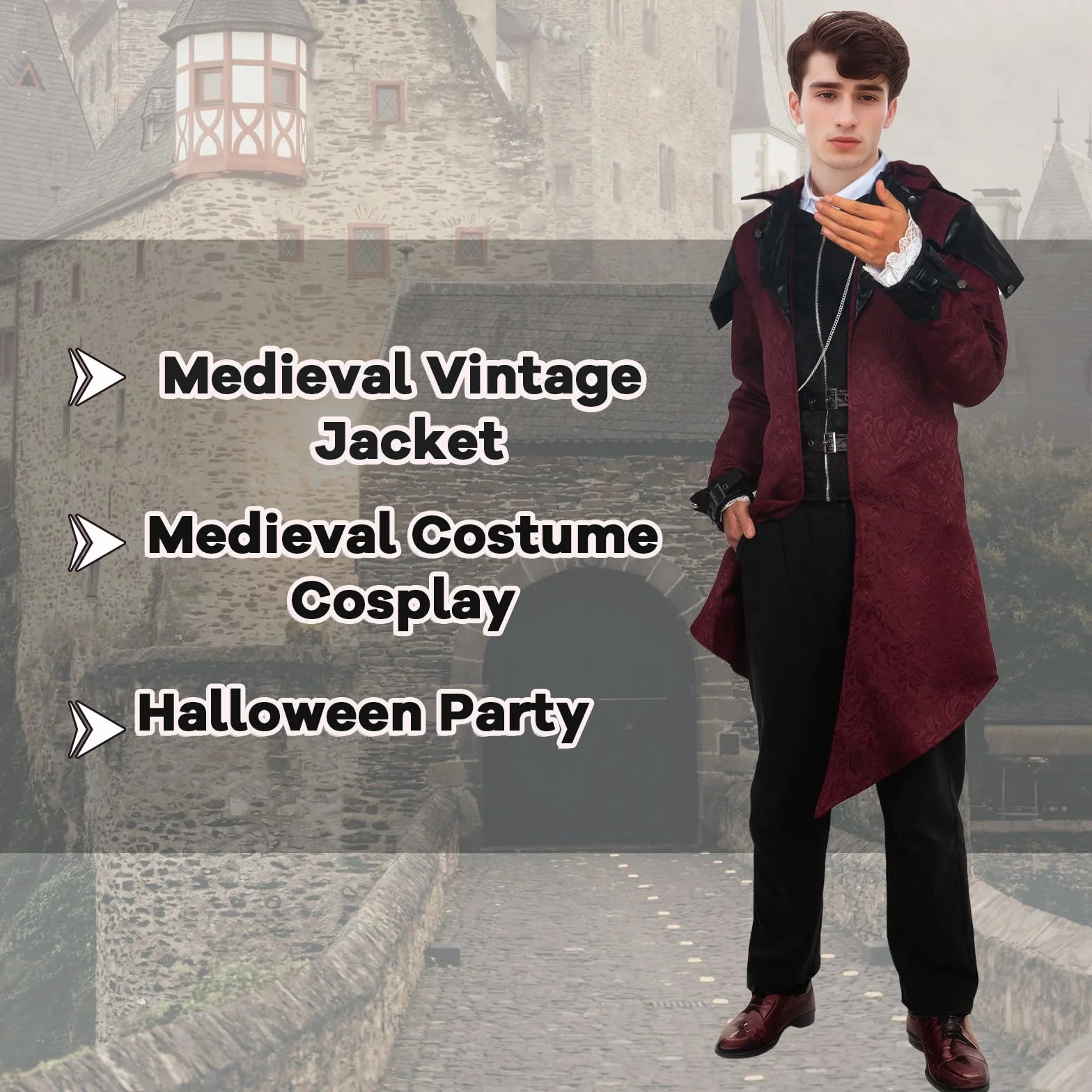 Steampunk Męska kurtka z kapturem, gotycki frak, płaszcz męski, średniowieczny wiktoriański pałac vintage, płaszcz na Halloween, karnawał, imprezę, strój Cosplay