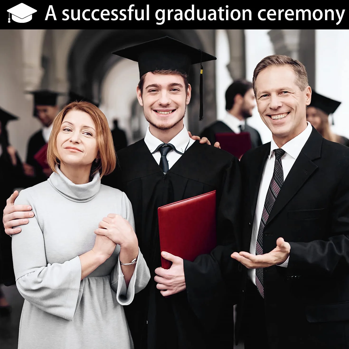 KEELYY Talar z kapeluszem absolwentów, szata absolwentów, na zakończenie studiów, talar na zakończenie szkoły, talar akademicki z kapeluszem, prezent dla mężczyzn i kobiet, czarny, S
