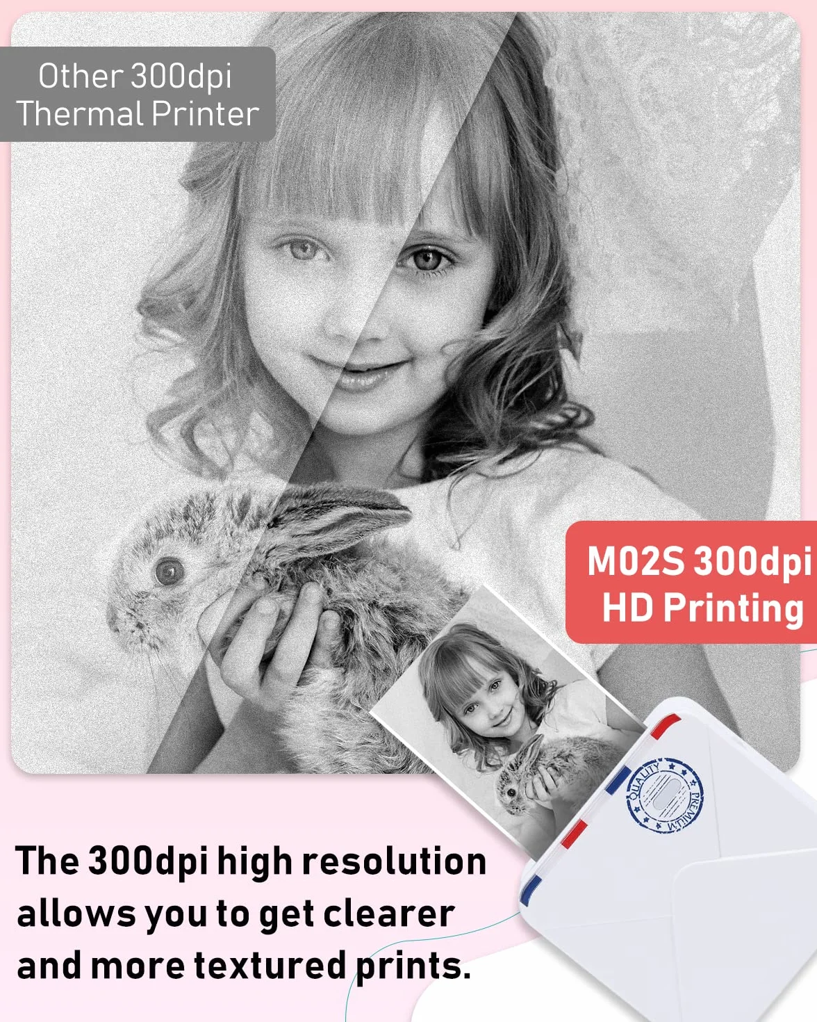 Phomemo M02S kieszonkowa drukarka 300 DPI do smartfonów, przenośna drukarka etykiet, kompatybilna z papierem 15, 25, 53 mm, idealna do nauki, scrapbookingu, zdjęć, prezentów (biała)