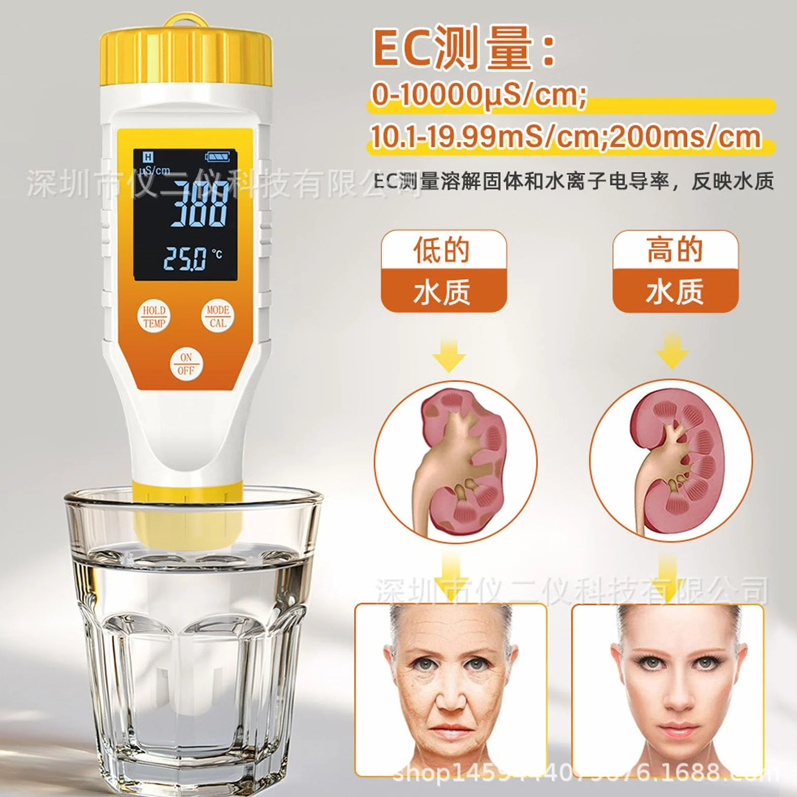 Tnfeeon Tester Wody Wodoru, Miernik PH 7 w 1 H2/TDS/EC/ORP/SALT/TEMP z Podświetleniem ATC, Tester Wodorowy dla Filtrowanej Wody, Miernik TDS dla Soku, Kawy, roślin.