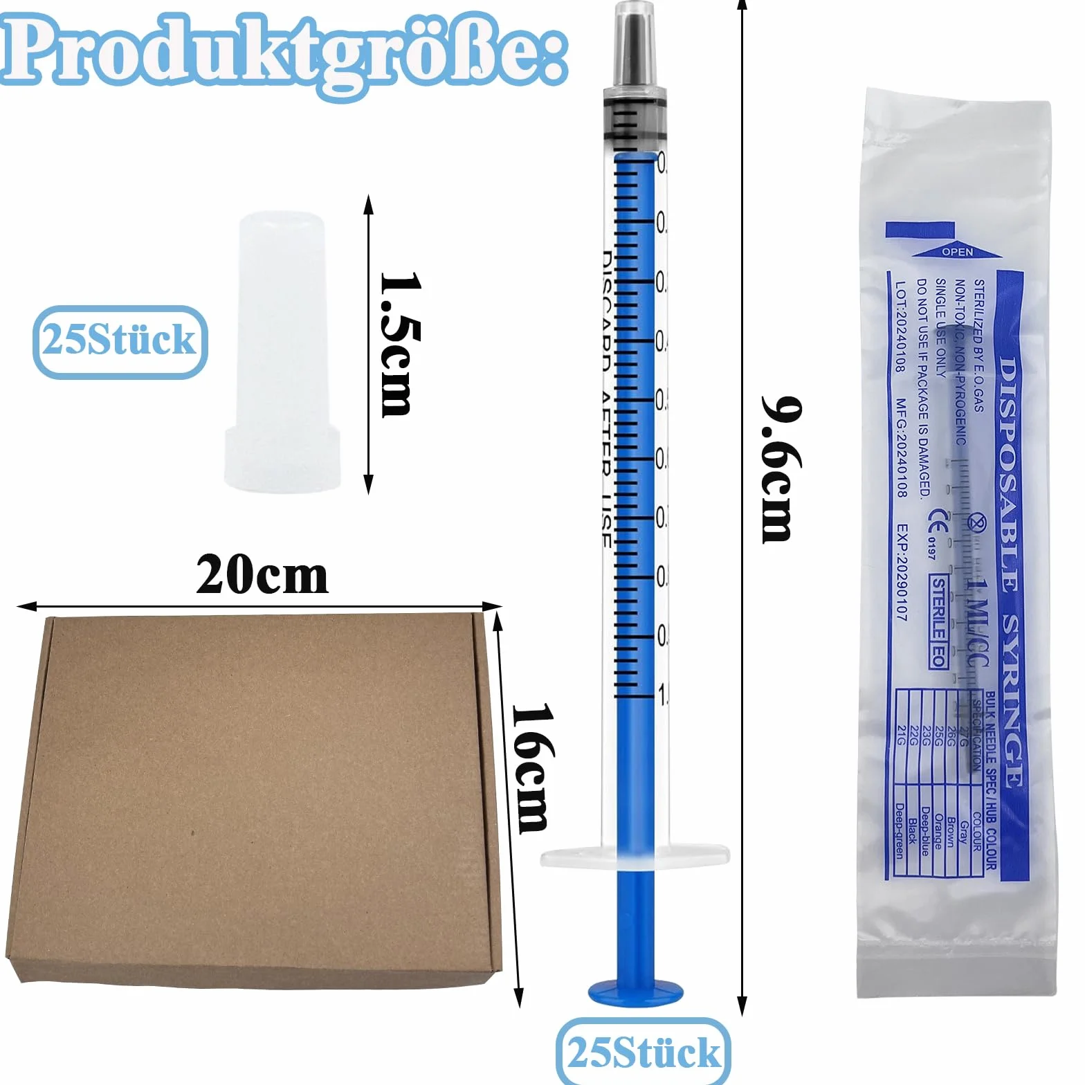 Strzykawki 1 ml, 25 sztuk jednorazowych strzykawek, sterylne strzykawki z siarą, plastikowa strzykawka z nasadką, bez igły, do laboratoriów naukowych, pomiaru przepływu, do hodowli zwierząt