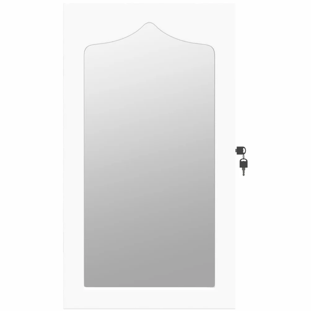 vidaXL Wisząca szafka na biżuterię, z lustrem, biała, 37,5x10x67 cm, lustro podświetlane, szafka łazienkowa z lustrem, szafka łazienkowa z lustrem i oświetleniem