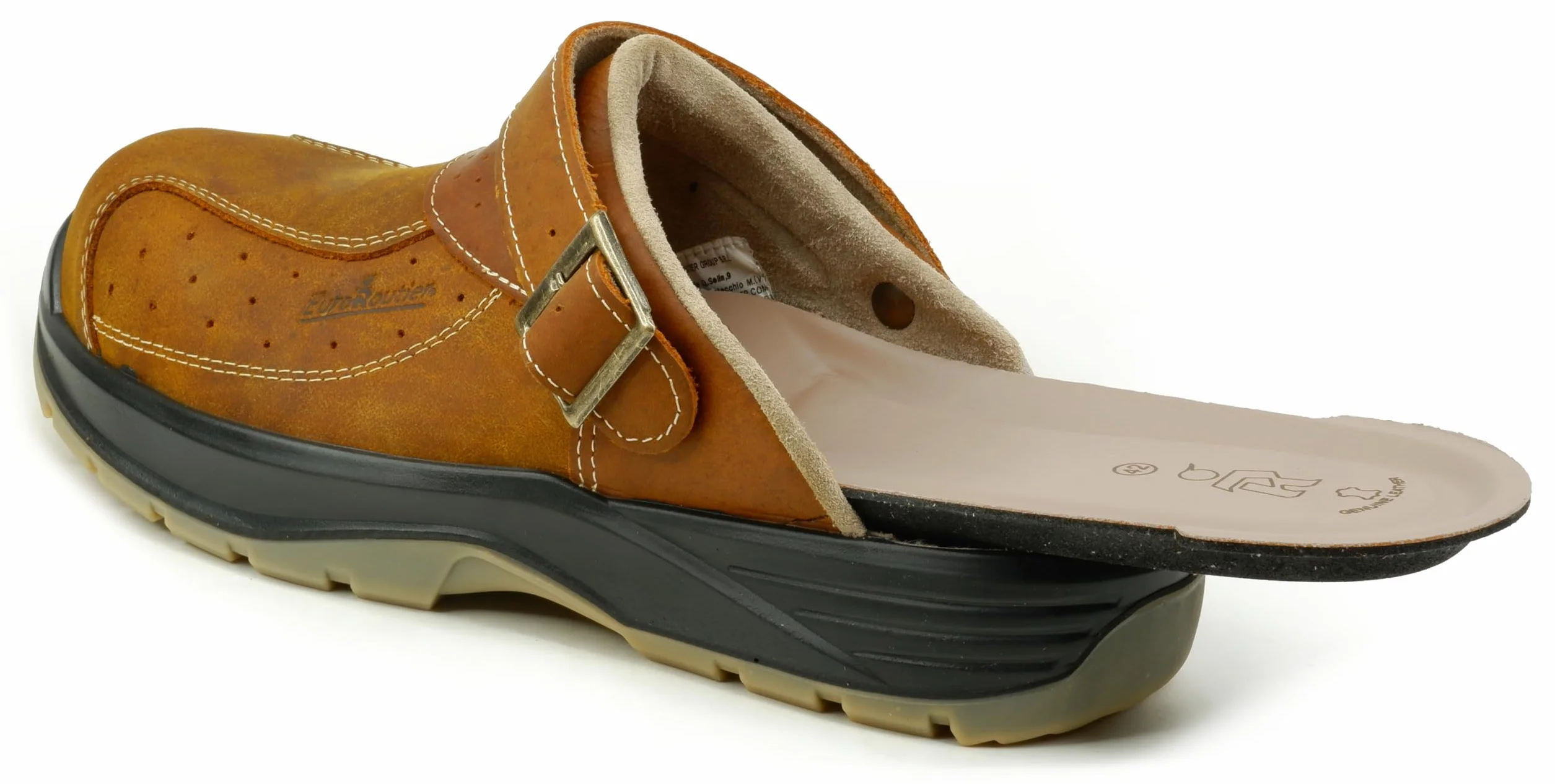 EuroRoutier Premium Leather Tucson Brown, Drewniaki, Klapki Ochronne Z Certyfikatem SB + A + E + FO + SRC