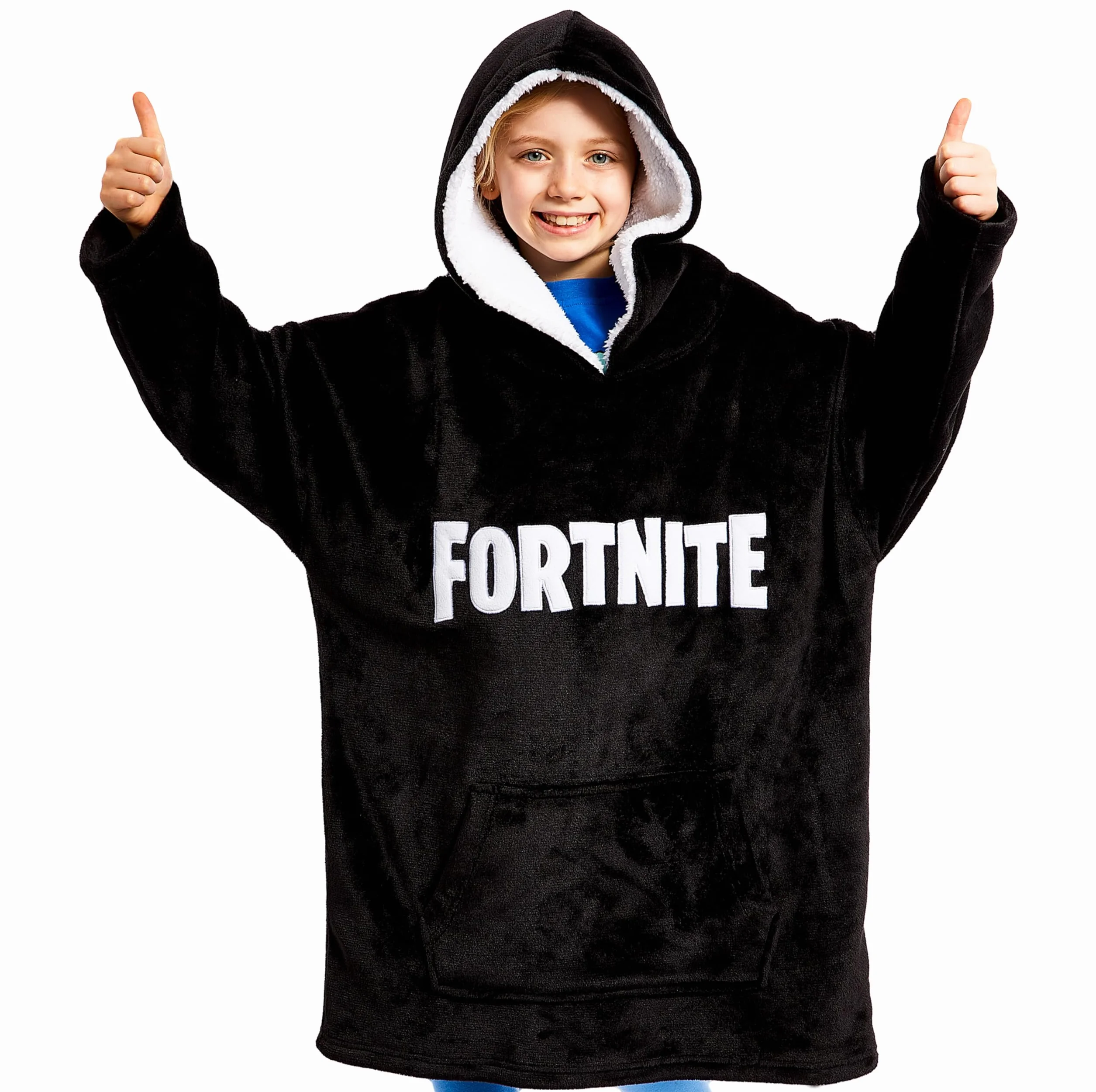 Bluza z kapturem Fortnite dzieci, duży rozmiar, koc z rękawami, polar, czarny