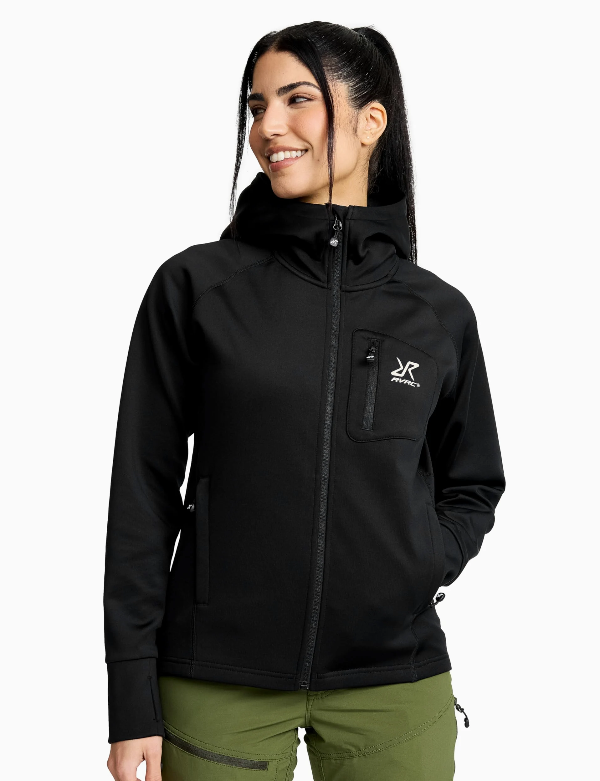 RevolutionRace Evolution Stretch Fleece Hoodie Damska, Bluza z kapturem na zamek do wędrówek i aktywności na świeżym powietrzu