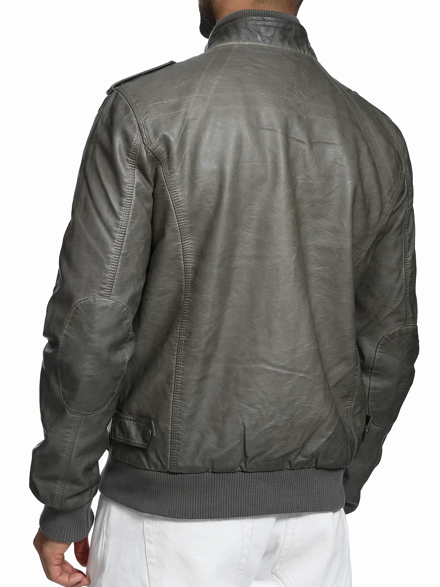 Indicode Męska kurtka skórzana z imitacji skóry ze stójką | Kurtka ze sztucznej skóry wygodna kurtka męska dla rowerzystów kurtka przejściowa męska sztuczna skóra kurtka cool kurtka motocyklowa dla mężczyzn, szary, XL
