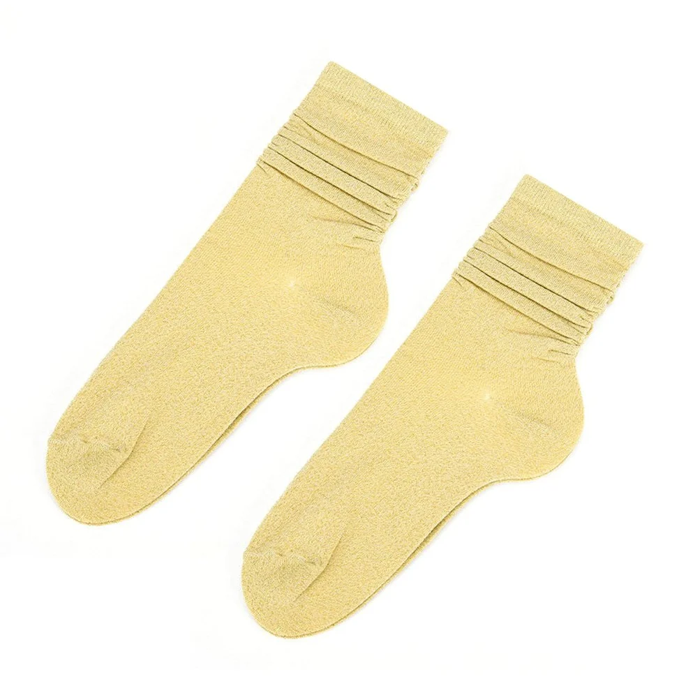 Skarpety termiczne Wygodne damskie brokatowe błyszczące miękkie skarpetki Jesień Zima Solid Color Casual Pończochy Prezent (Color : Golden, Size : One Size)