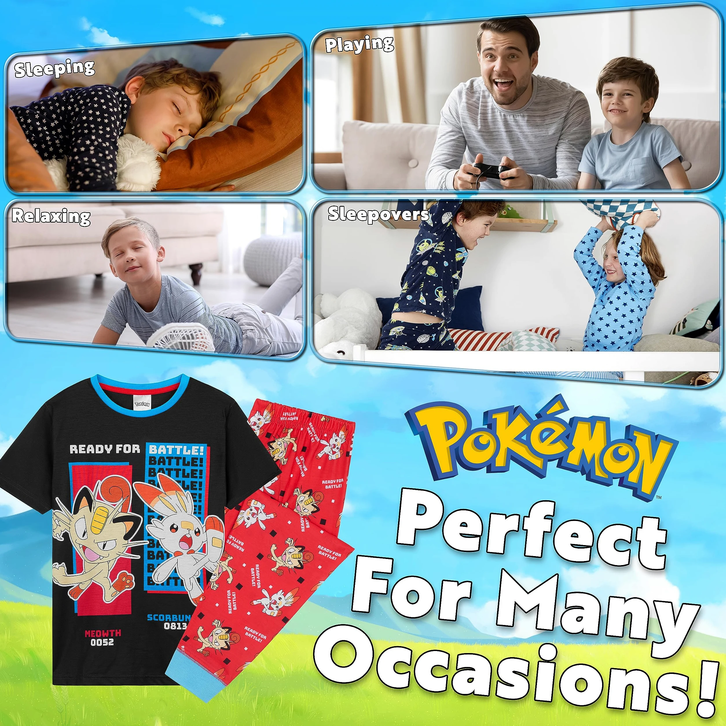 Pokemon Piżama chłopięca, dla dzieci w wieku 4-14 lat, letnia zimowa bielizna nocna, górna część, krótkie spodnie piżamowe, długie