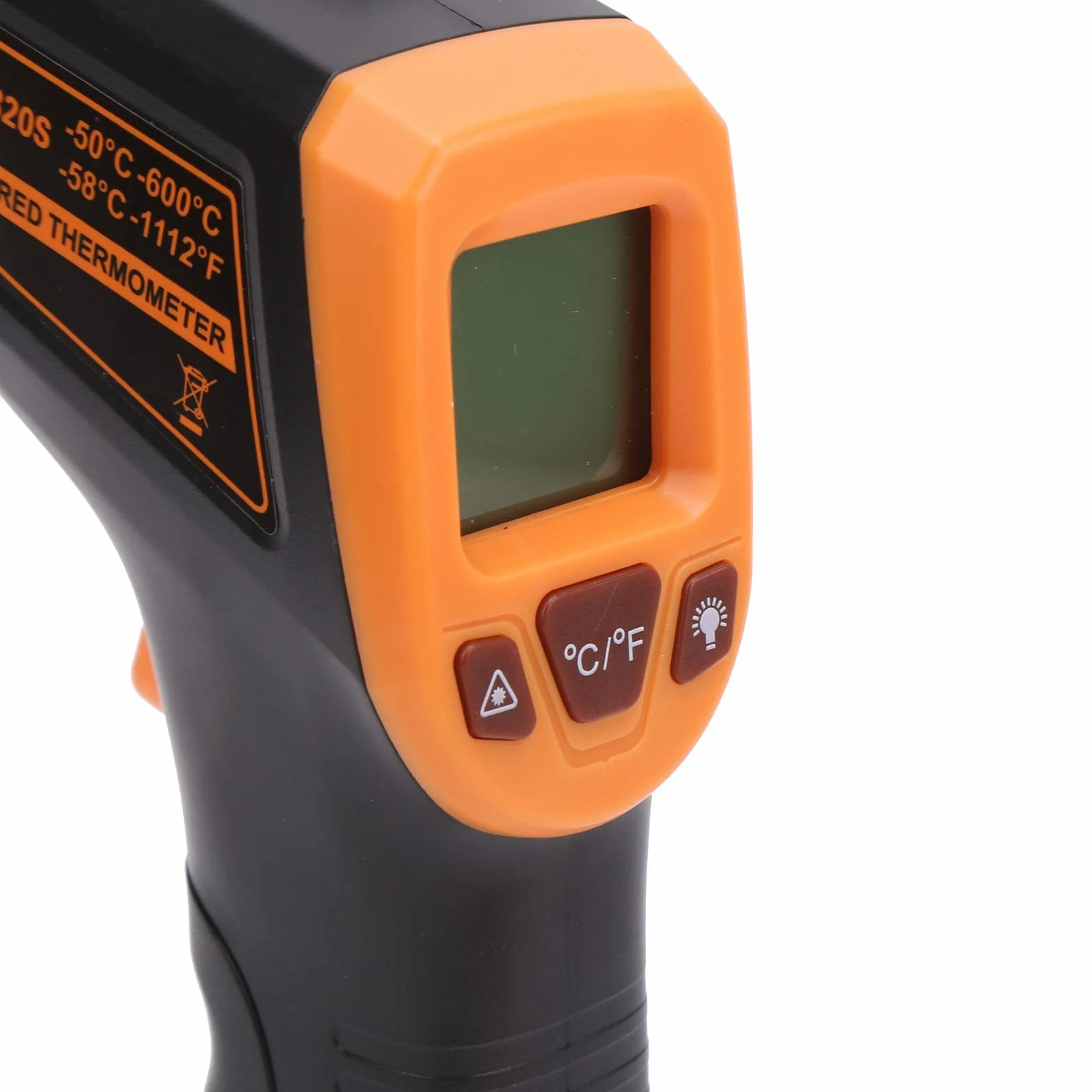 GM320S Termometr Bесконтактowy na Podczerwień, Pistolet do Pomiaru Temperatury z Wyświetlaczem LCD, Zakres -50°C do 600°C, Pomarańczowy, Przemysłowy