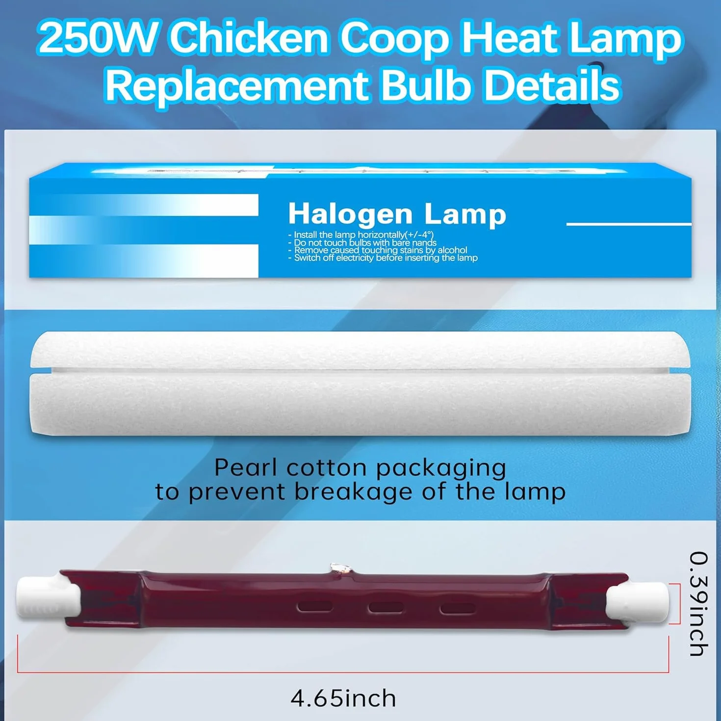 HEYOUTH Lampa grzewcza dla drobiu,Podgrzewacz kurczaka,Grzałka Kurnika,Stała Temperatura(Wymień pasek świetlny) (175W)