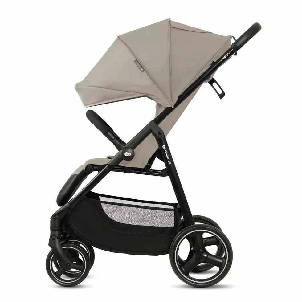 kk Kinderkraft TRIG 3 Wózek dziecięcy, lekki, wydłużony stan, zawieszenie 4 koła, składany, 5-punktowa regulowana uprząż, podnóżek, do 25 kg, beżowy
